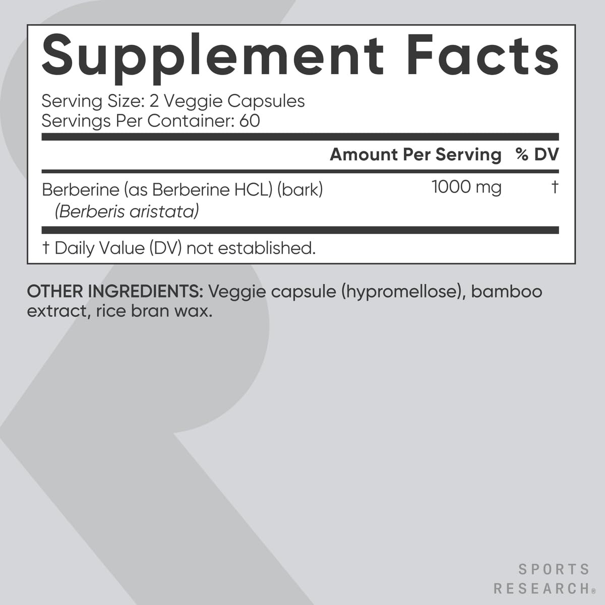 Sports Research Berberine 500mg – 120 Veggie Capsules | Vegan, Gluten-Free, Non-GMO