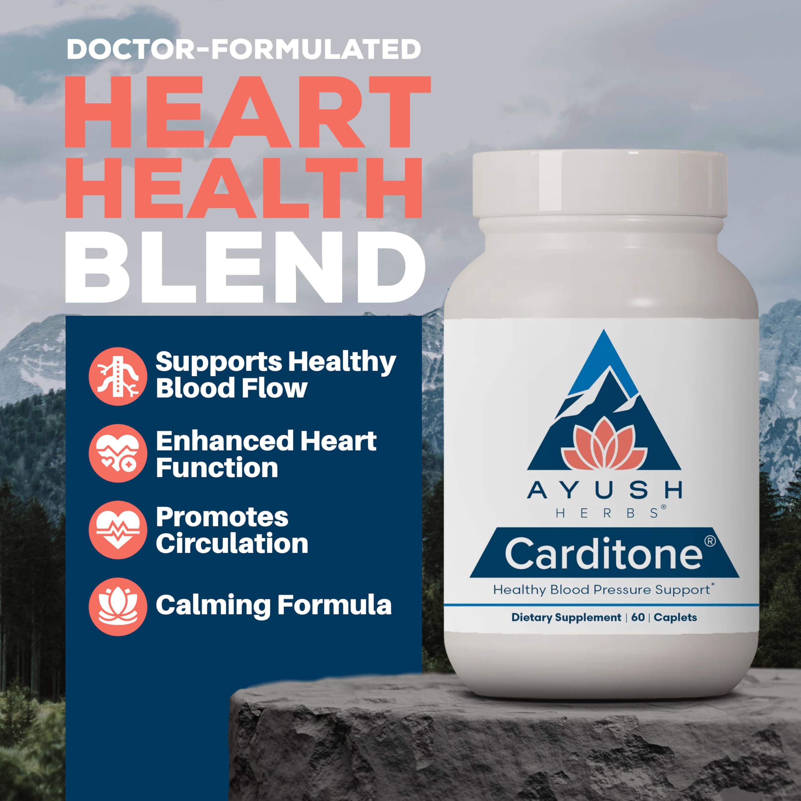 Ayush Herbs Carditone – Natural Heart Health Supplement with Rauwolfia, Arjuna, Calcium & Magnesium | 60 Vegetarian Caplets