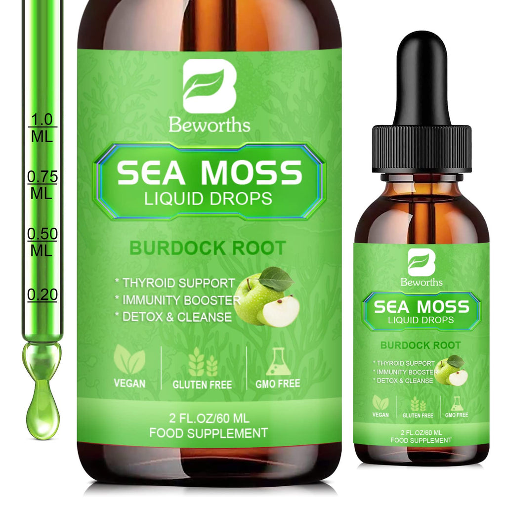 B BEWORTHS Sea Moss Liquid Drops – Organic Irish Sea Moss Gel with Burdock & Vitamins | 2 Fl Oz