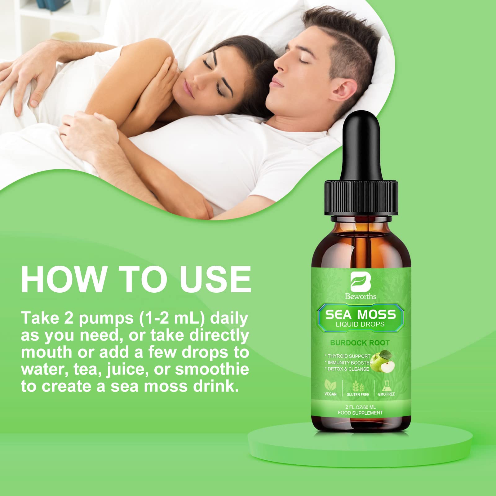 B BEWORTHS Sea Moss Liquid Drops – Organic Irish Sea Moss Gel with Burdock & Vitamins | 2 Fl Oz