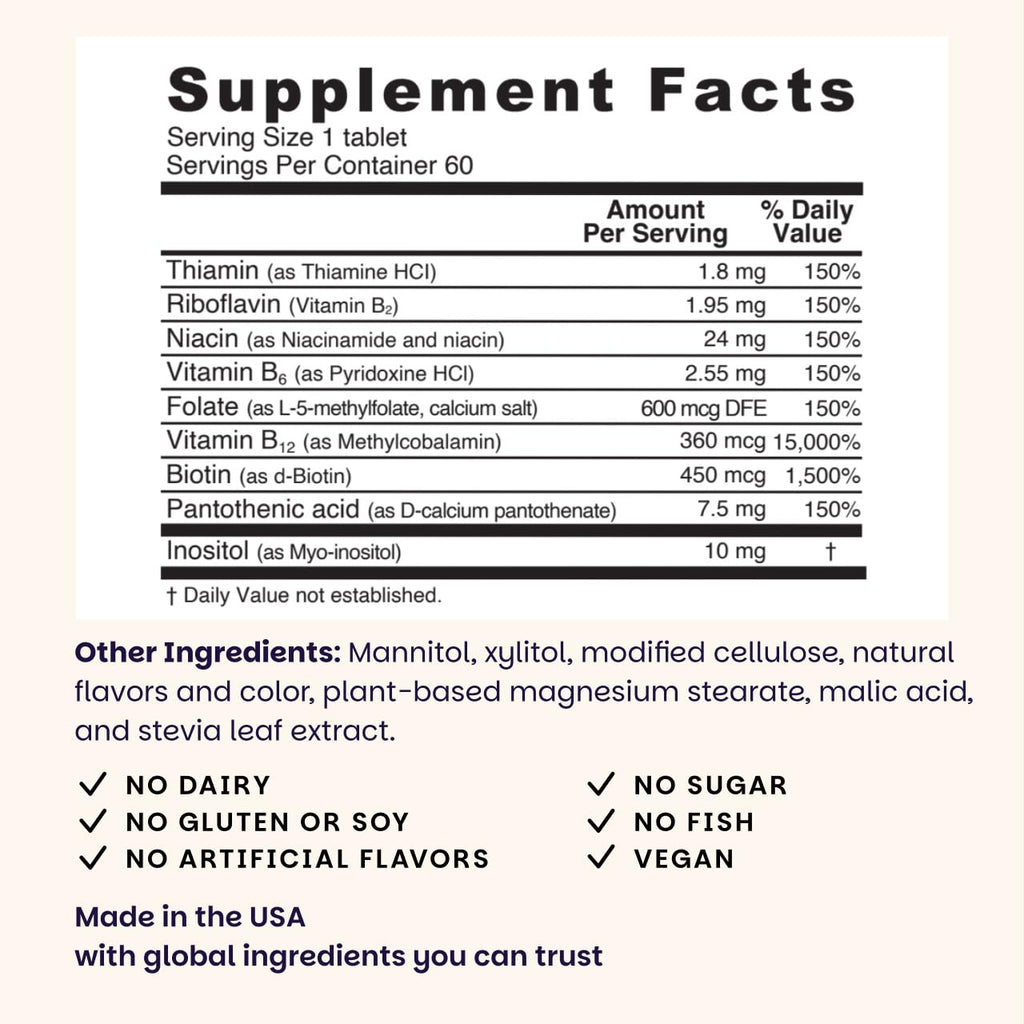 EZ Melts Dissolvable B-Complex – Vitamin B Complex for Energy Metabolism & Heart Health (Methylated B12 & Folate) – Non-GMO & Vegan – Strawberry Swirl – 60 Tablets