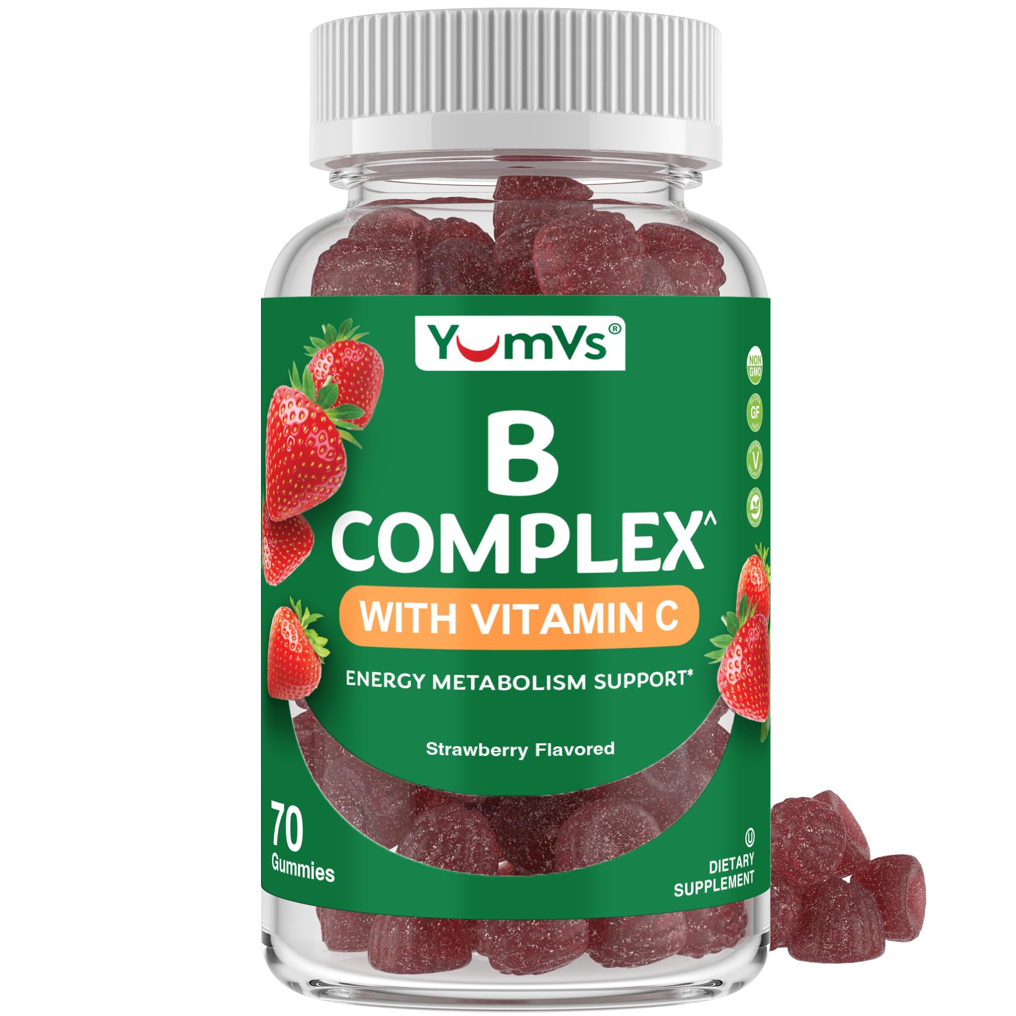 B Complex Gummies with Vitamin C – 1 A Day Energy & Nervous System Support (Vegan, Kosher, Non-GMO) – 70 Count