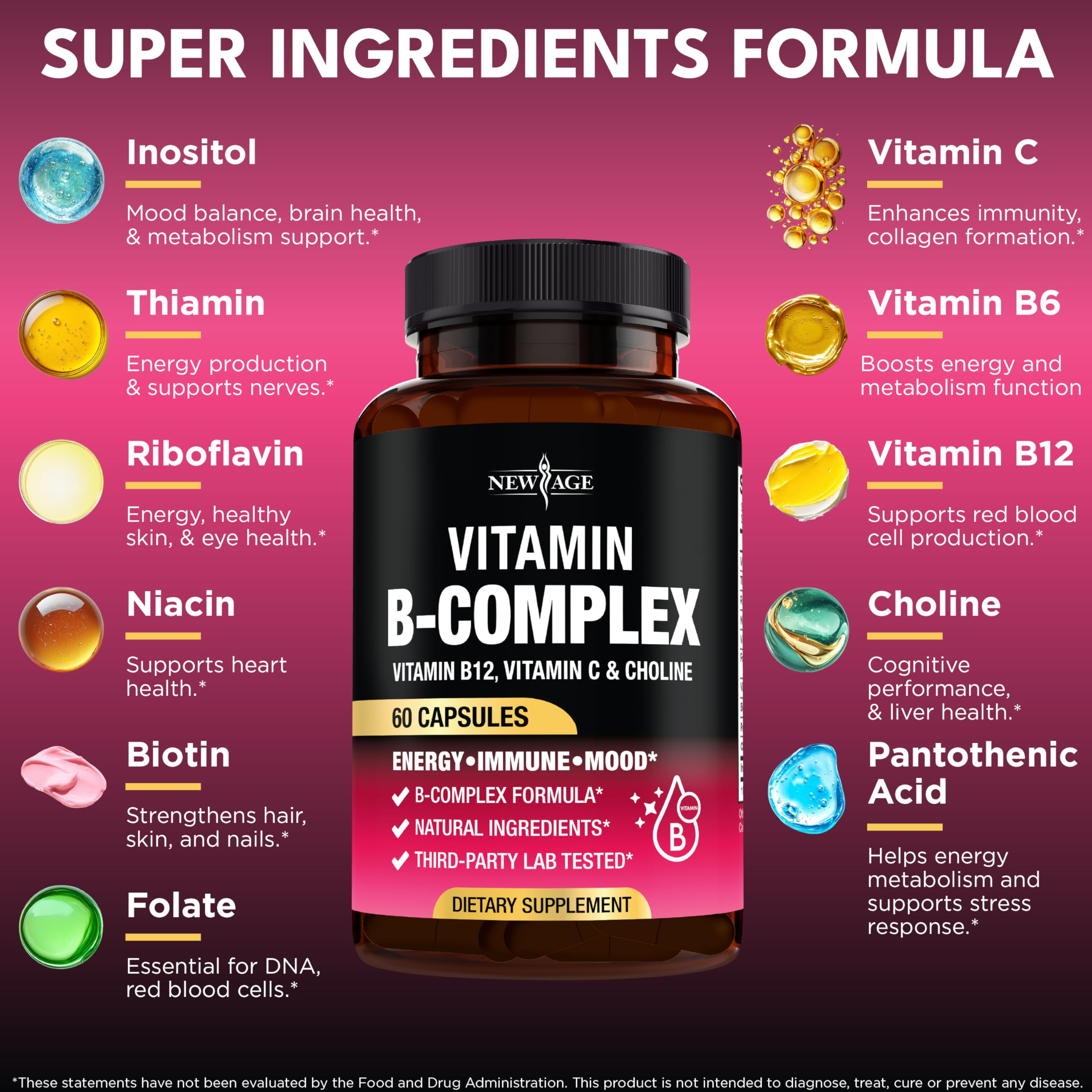 Vitamin B Complex for Men & Women – Made in USA – 120 Vegan Capsules