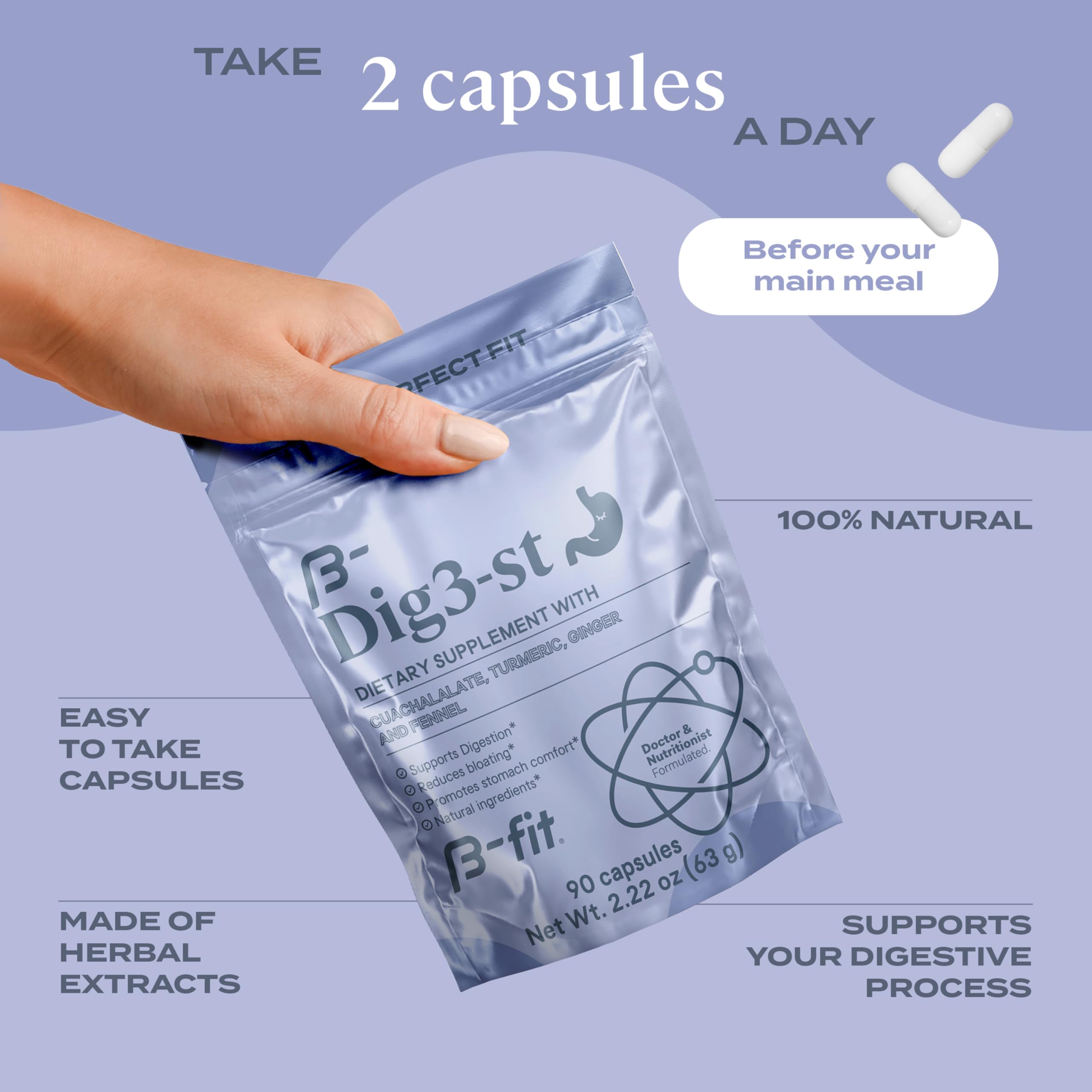 B-FIT Digestive Herbal Supplement – 60 Capsules | Natural Pre-Meal Support