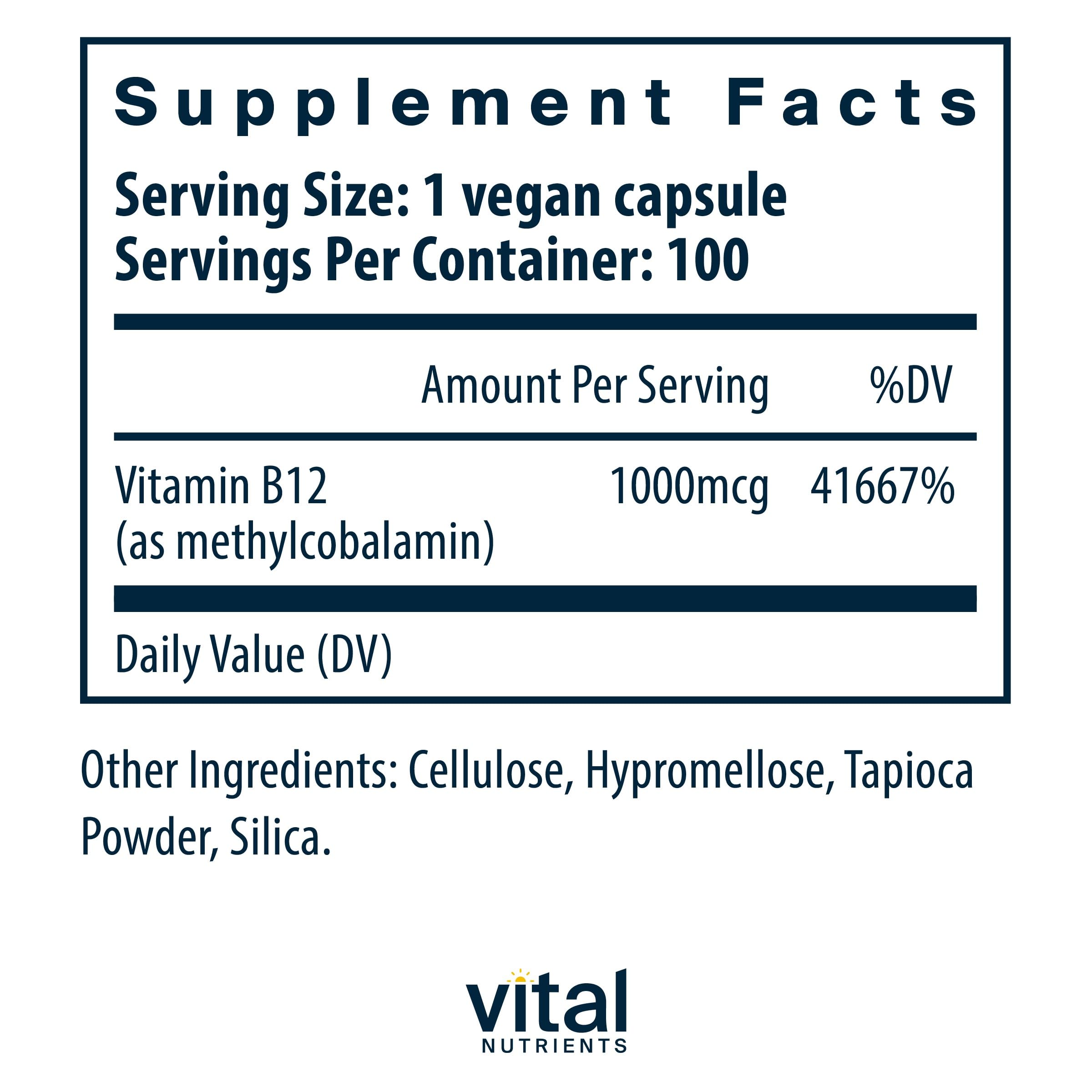 Vital Nutrients B12 1000mcg – Vegan Methylcobalamin | High-Potency B12