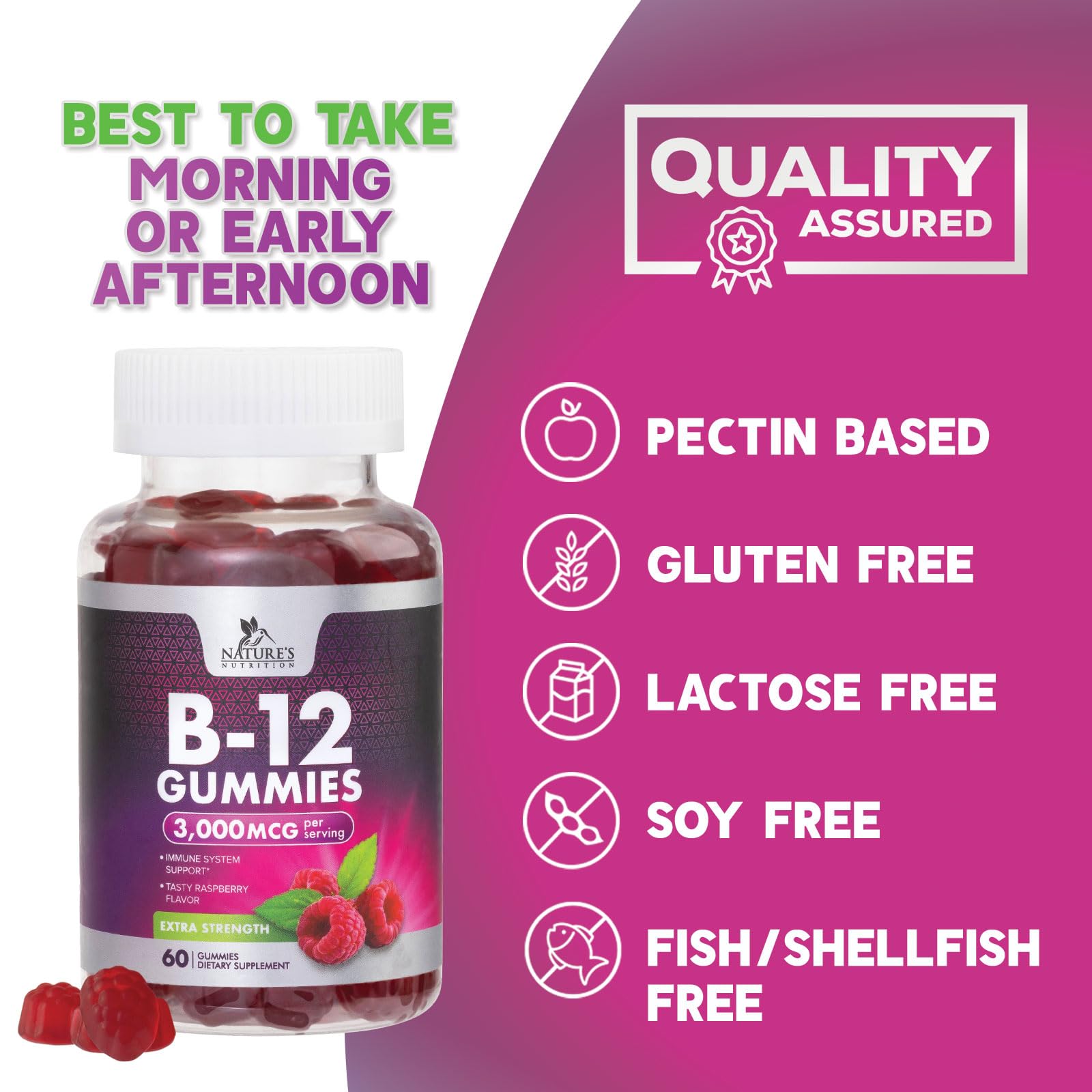 B12 Vitamins Energy Gummies 3000 mcg — Extra Strength B12 Gummy for Metabolism & Immune Support | 60 Gummies