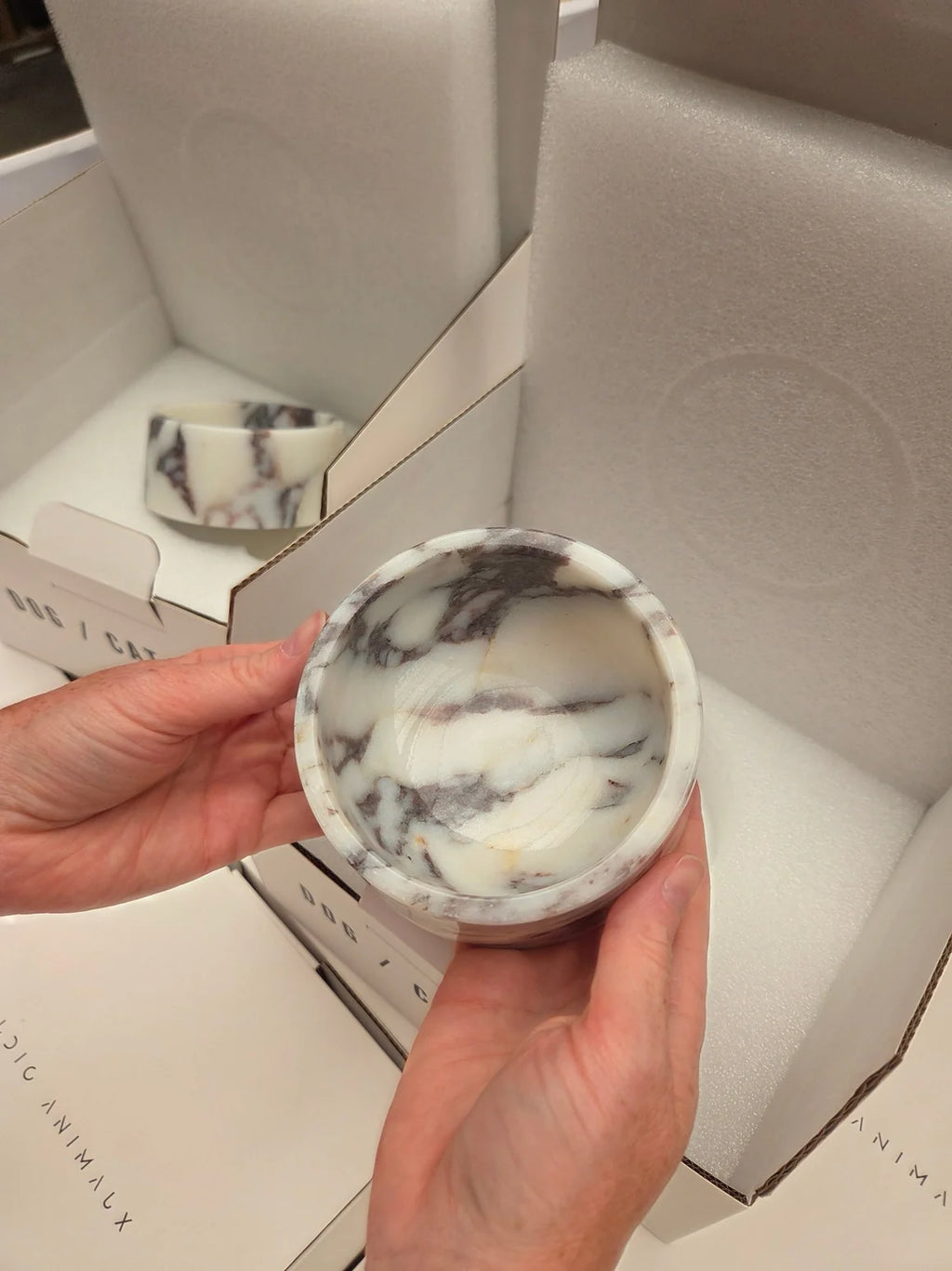 Calacatta Viola Marble Dog Bowl