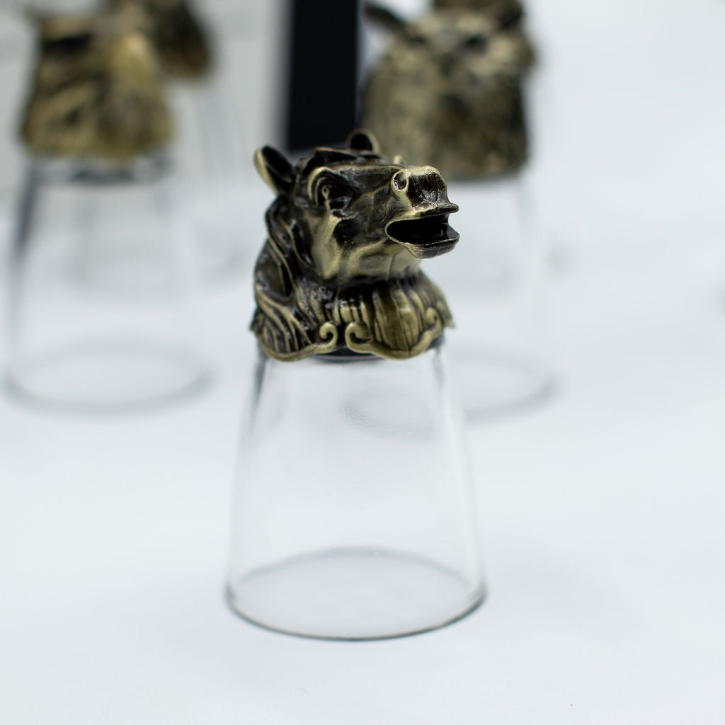 Gift Set of 12 Bottom Up Shot Glasses (25ml) - Forest & Mystical Creatures - Antique Bronze