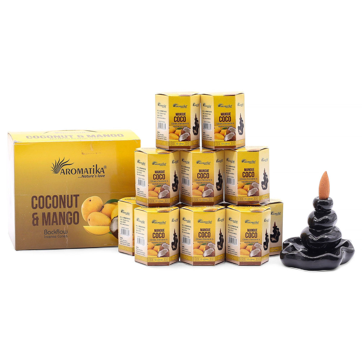 Pack of 10 Masala Backflow Incense - Coconut & Mango