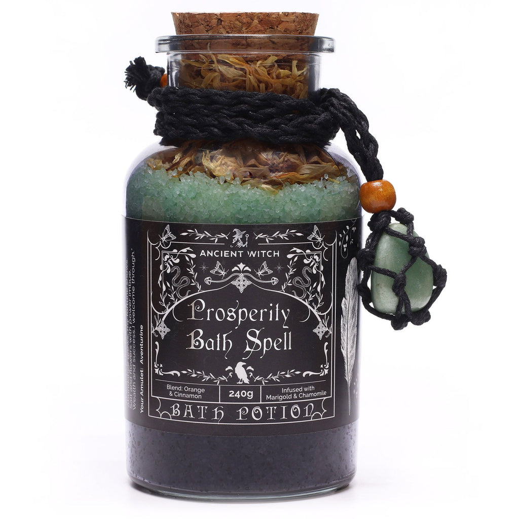 Ancient Witch Bath Spell Potion & Aventurine Crystal Amulet - Prosperity