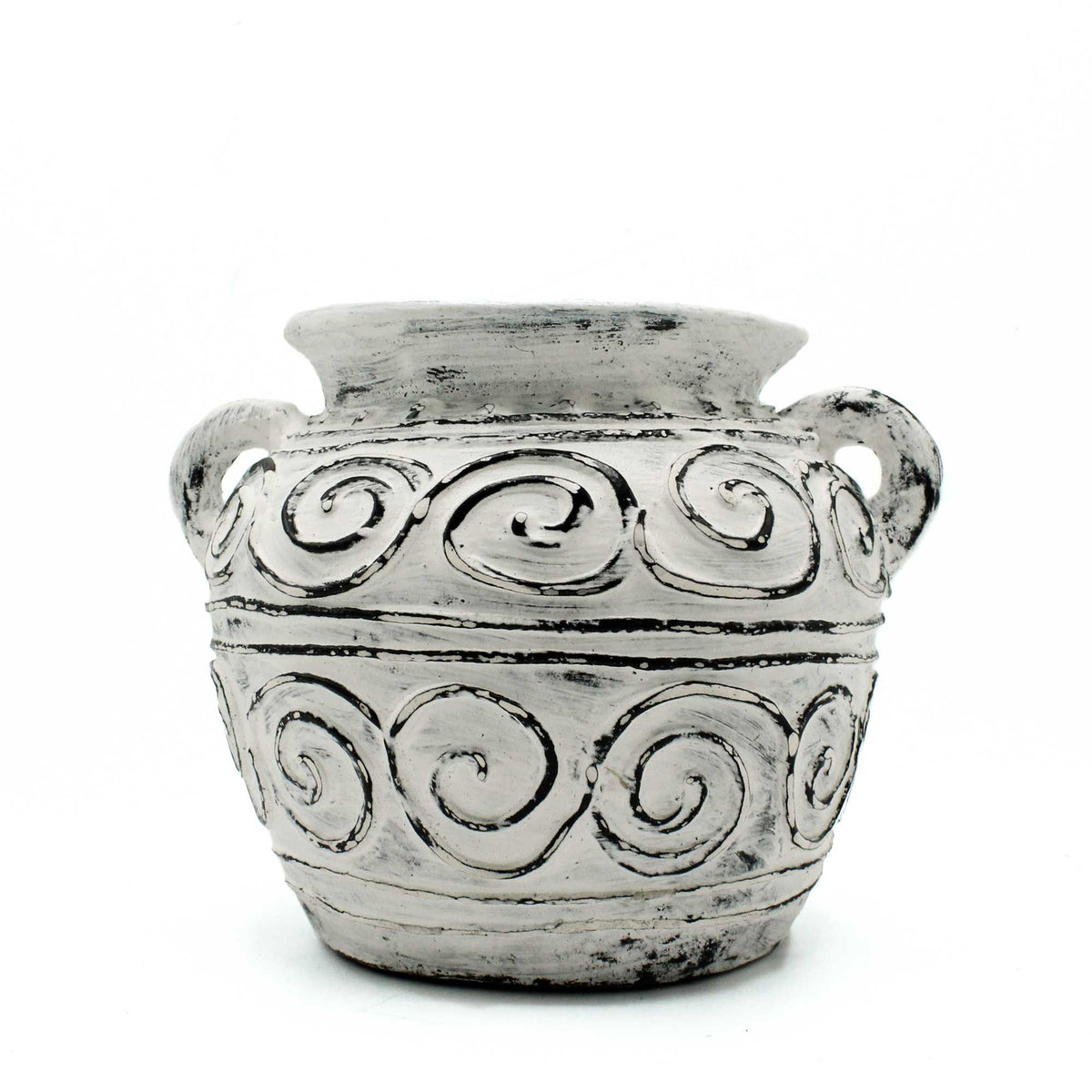 Greek Clay Plant Pot With Handles - Cream 15cm