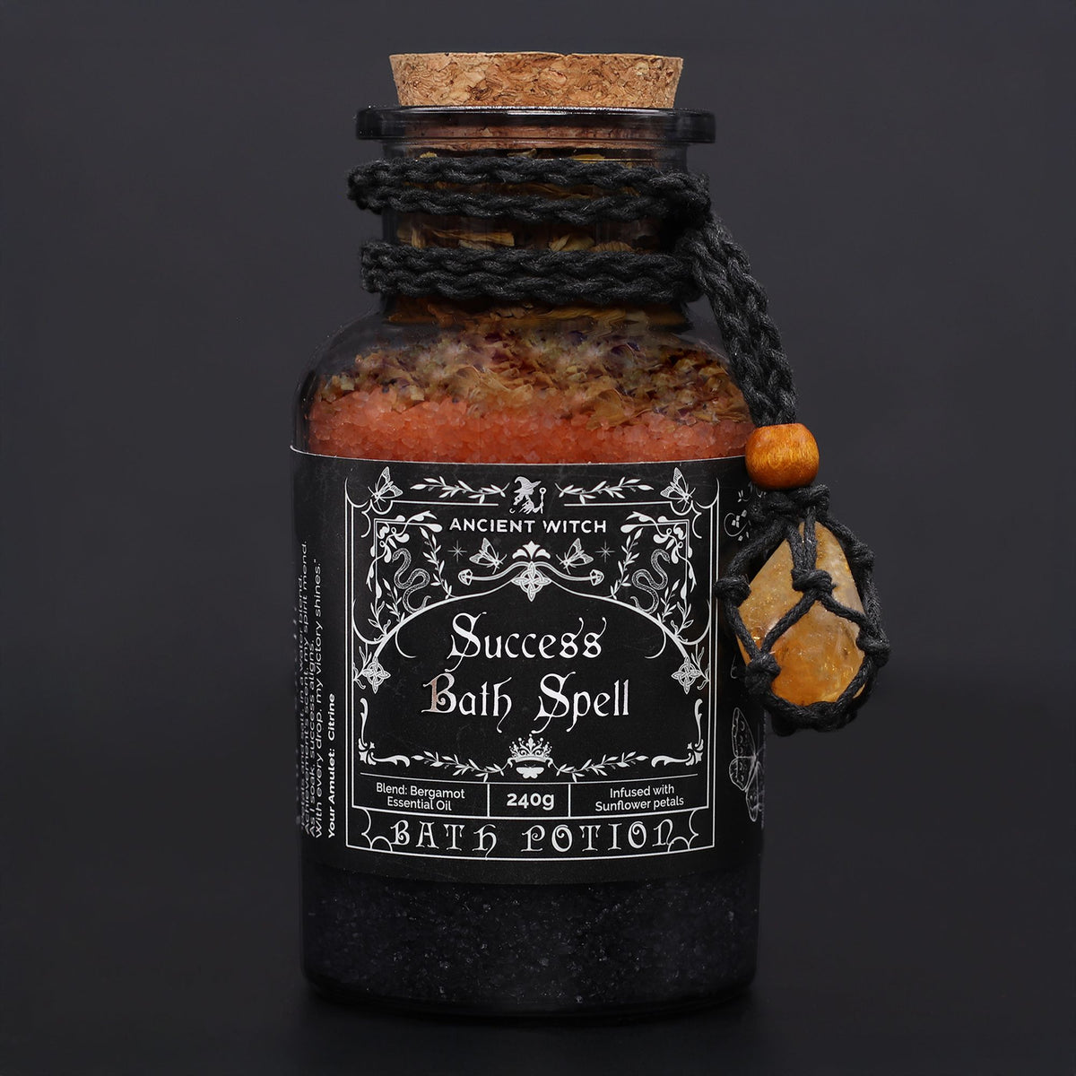 Ancient Witch Bath Spell Potion & Citrine Crystal Amulet - Success