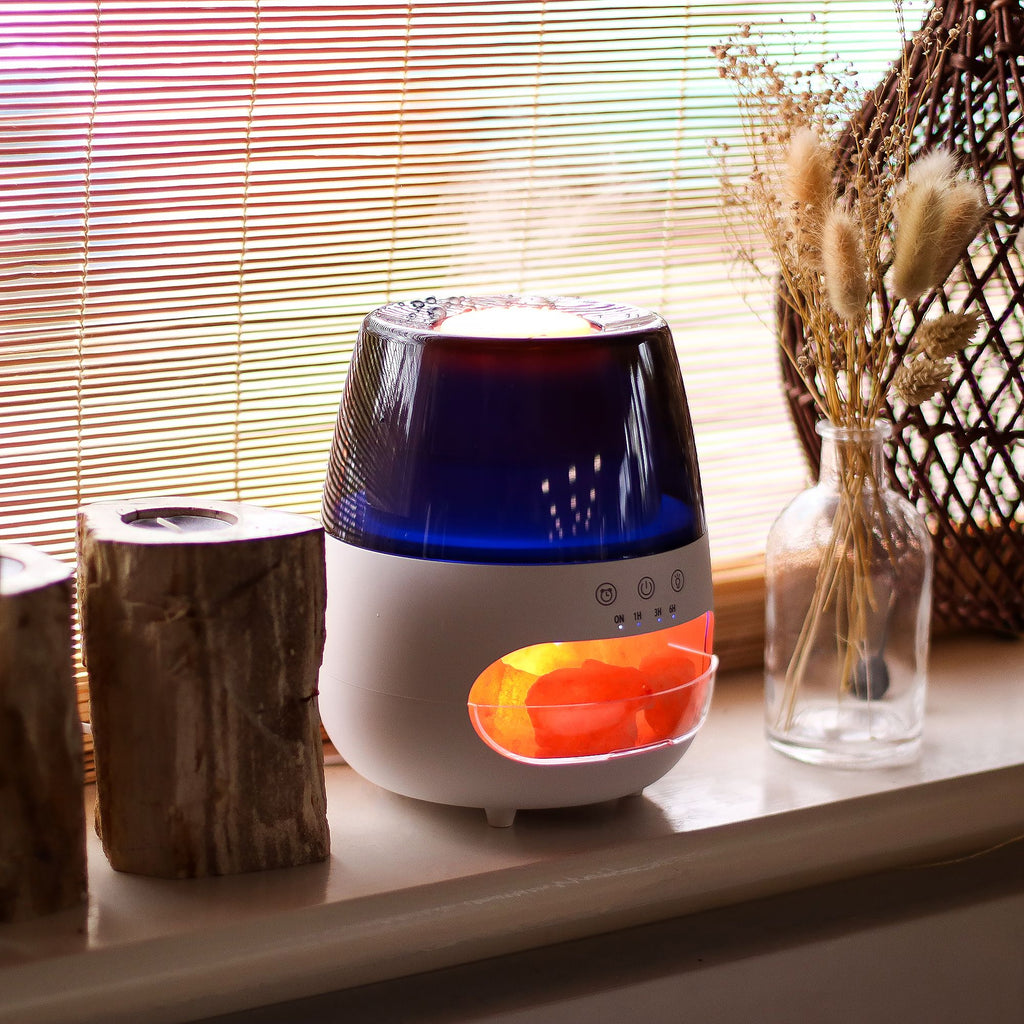 Salt Stone Flame Effect Aroma Diffuser  - White USB - Colour Change and Timer