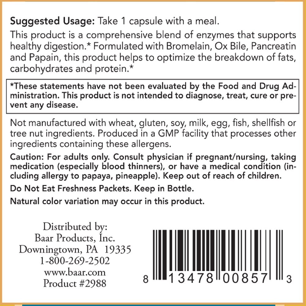Baar Super Digestive Enzymes – 90 Capsules | Supports Digestive Health