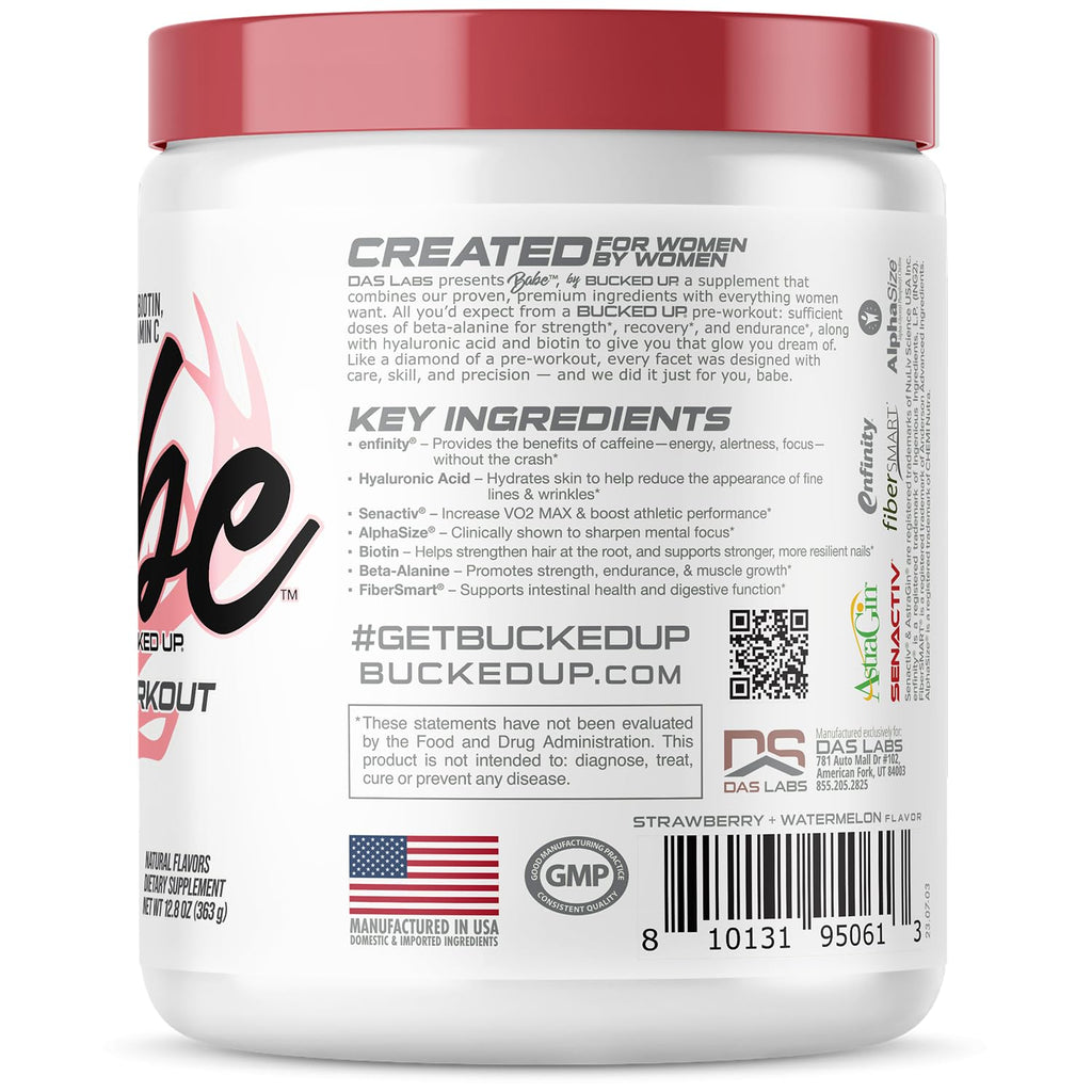 Bucked Up Babe Pre-Workout for Women – Watermelon Splash | 30 Servings | 12.8 oz