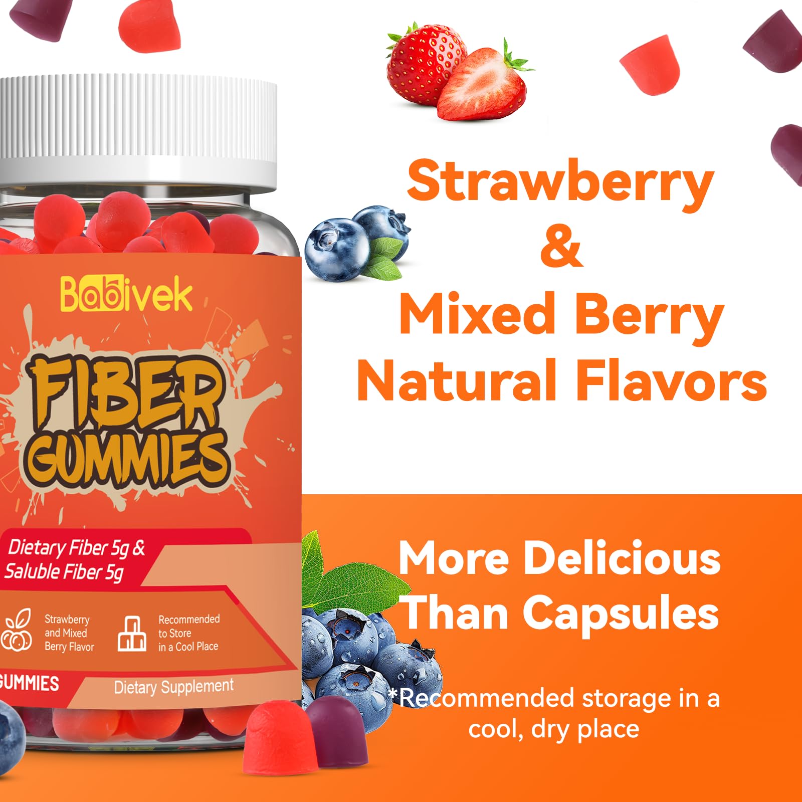 Babivek Fiber Gummies – Dietary Fiber for Digestive Health | Vegan, Gluten-Free, 60 Count