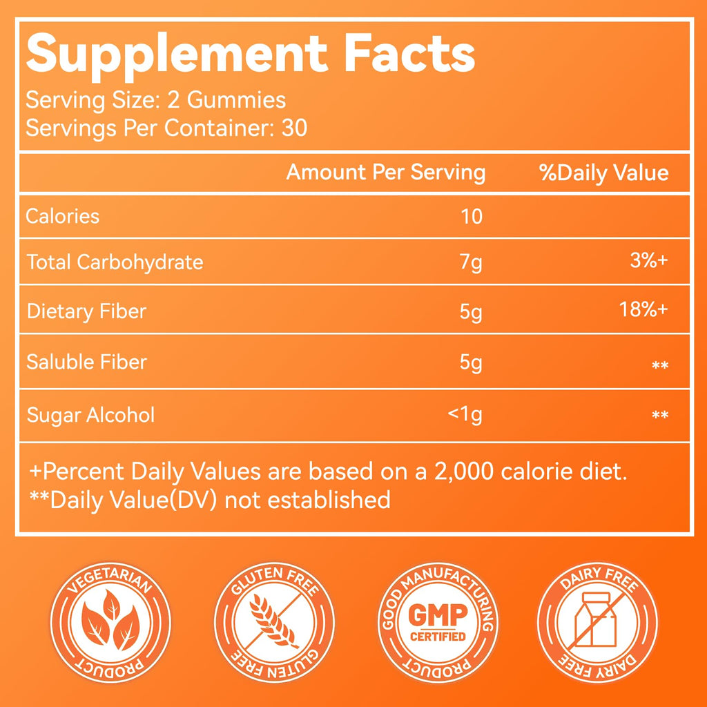 Babivek Fiber Gummies – Dietary Fiber for Digestive Health | Vegan, Gluten-Free, 60 Count