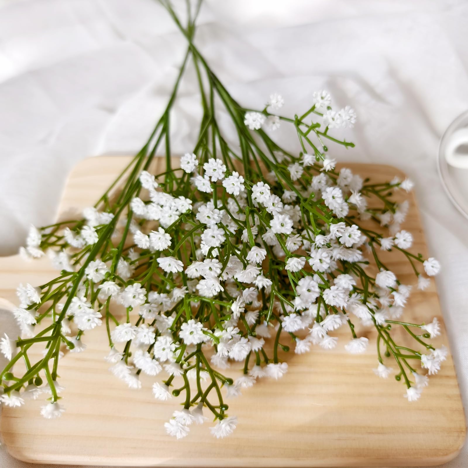 15 Pcs Baby's Breath Artificial Flowers – Real Touch White Gypsophila for Wedding Decor