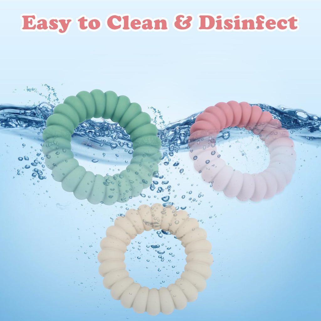 Baby Teether Toys - Silicone Teether Rings with Rattle (3 Pack)