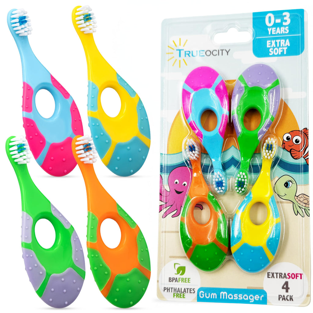 Baby Toothbrush 12+ Months - Toddler Soft Bristles 4-Pack (Multi-Color)