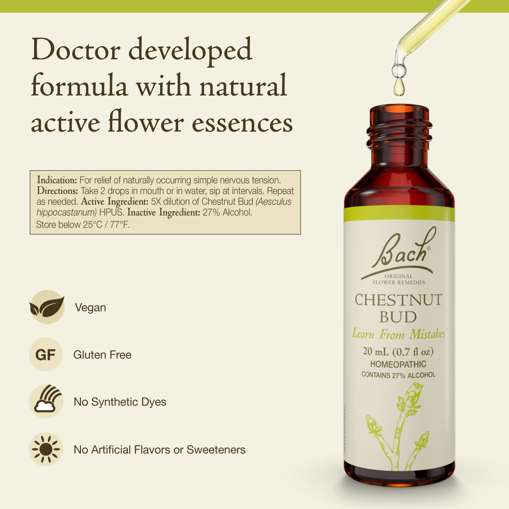 Bach Chestnut Bud Original Flower Remedy – Learn from Mistakes | Emotional Balance | 20mL Dropper | Vegan, Gluten-Free, Sugar-Free