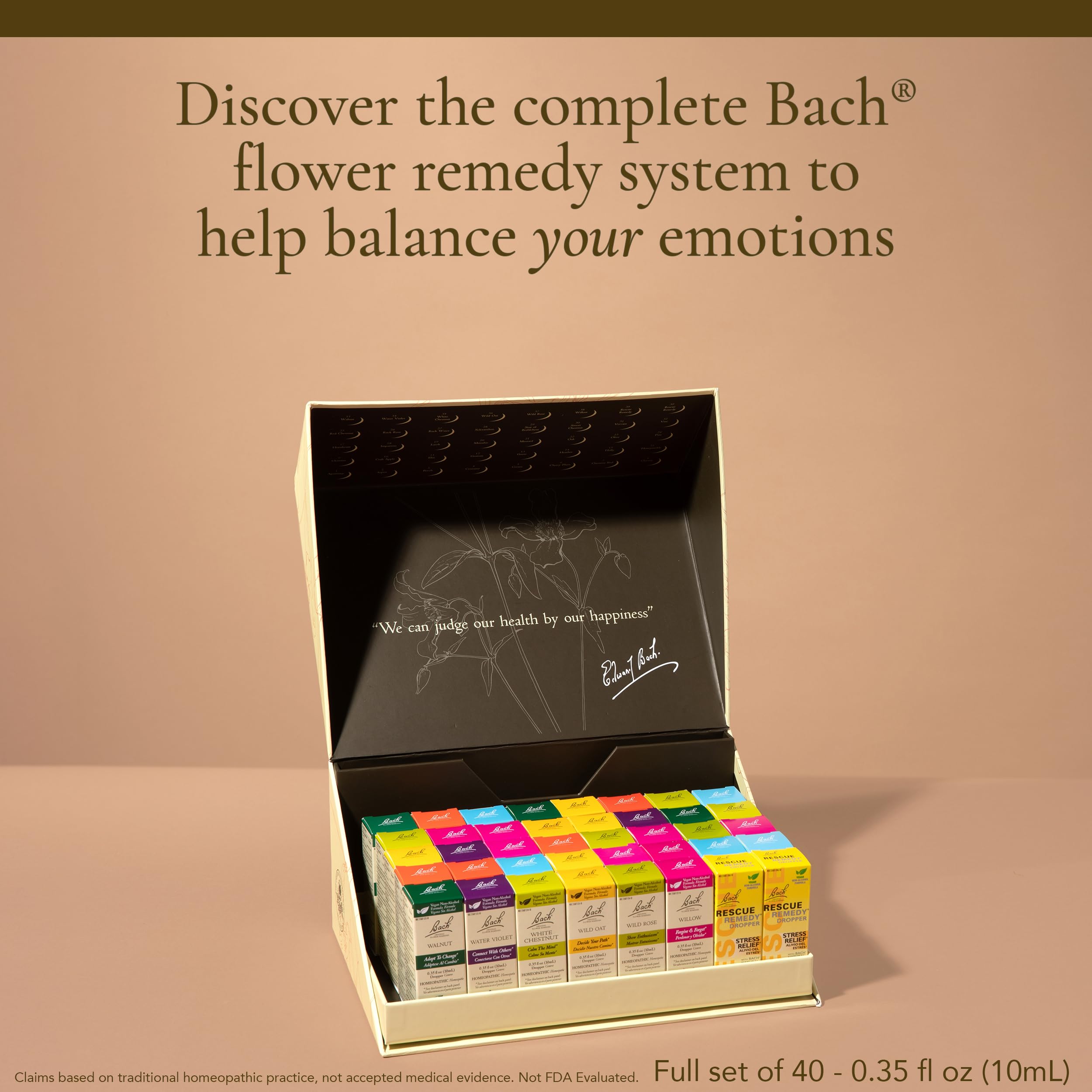 Bach Original Flower Remedies Full Set (Non-Alcohol) - 38 + 2 Rescue Remedy, 40 Droppers