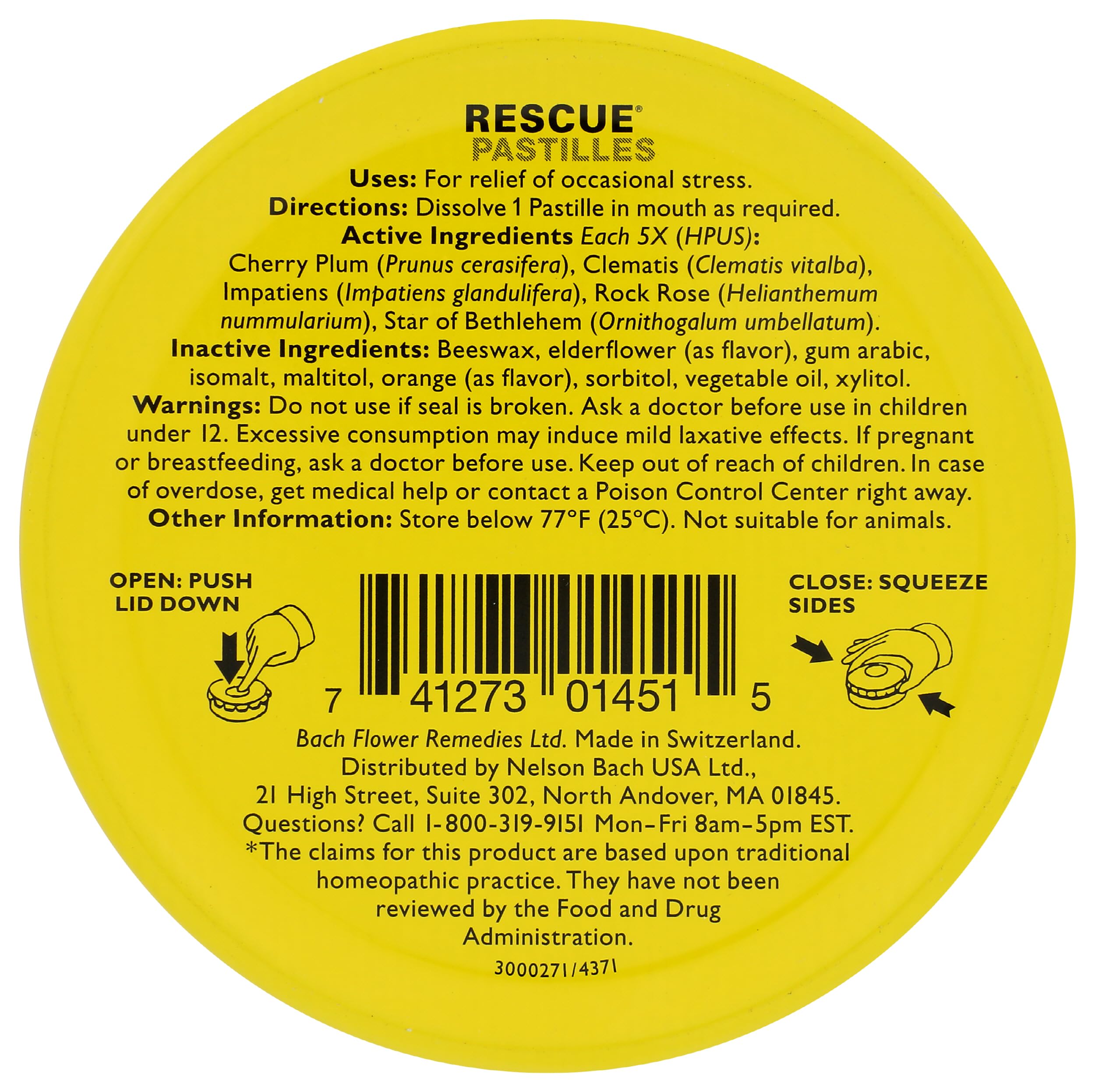 Bach Rescue Pastilles Orange Elderflower, 1.7 oz | Natural Stress Relief
