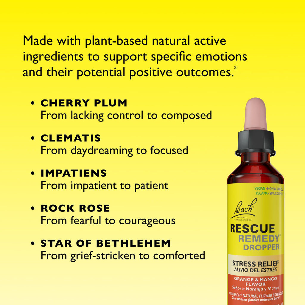 Bach Rescue Remedy Orange Mango 20ml – Homeopathic Stress Relief, 5-Flower Essences