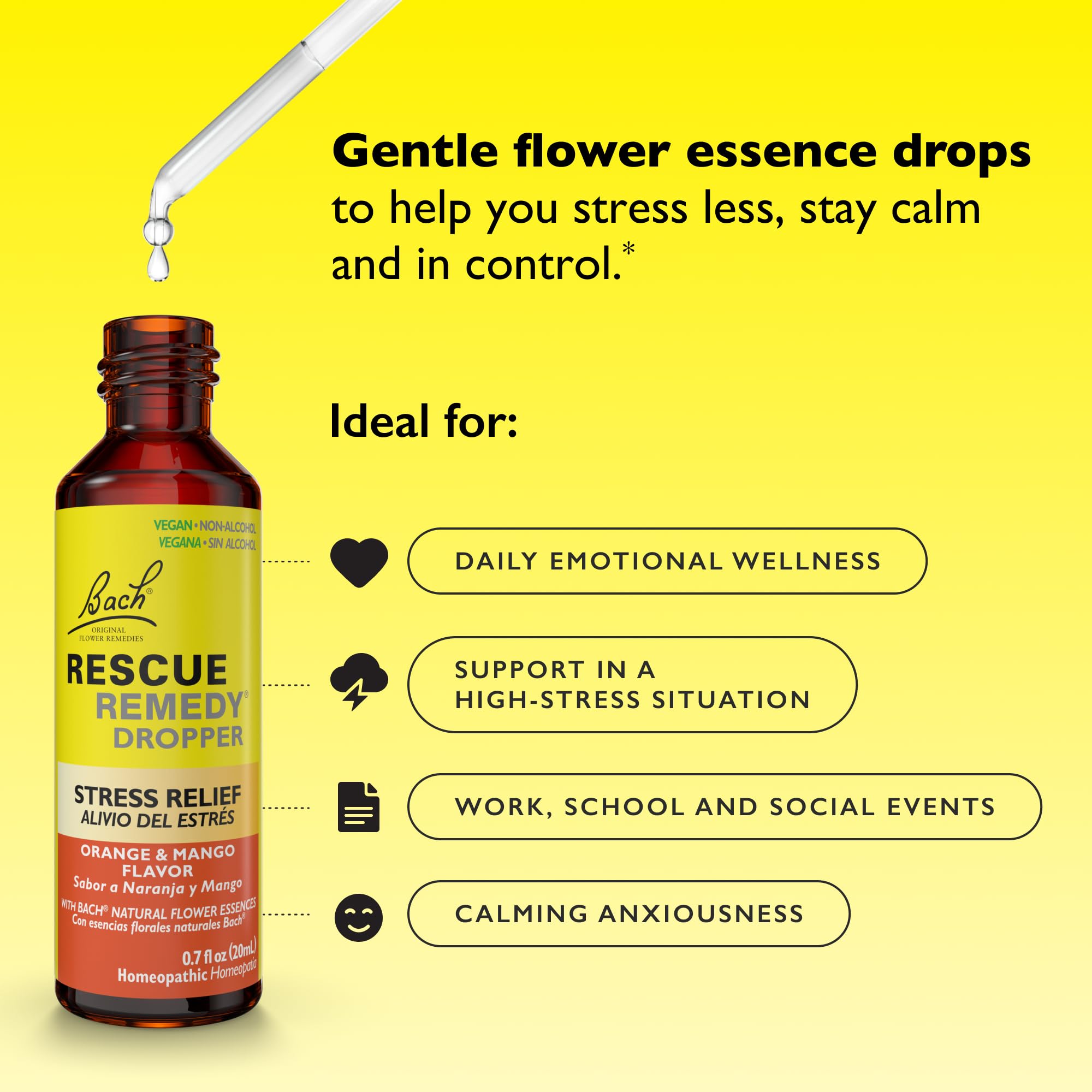 Bach Rescue Remedy Orange Mango 20ml – Homeopathic Stress Relief, 5-Flower Essences