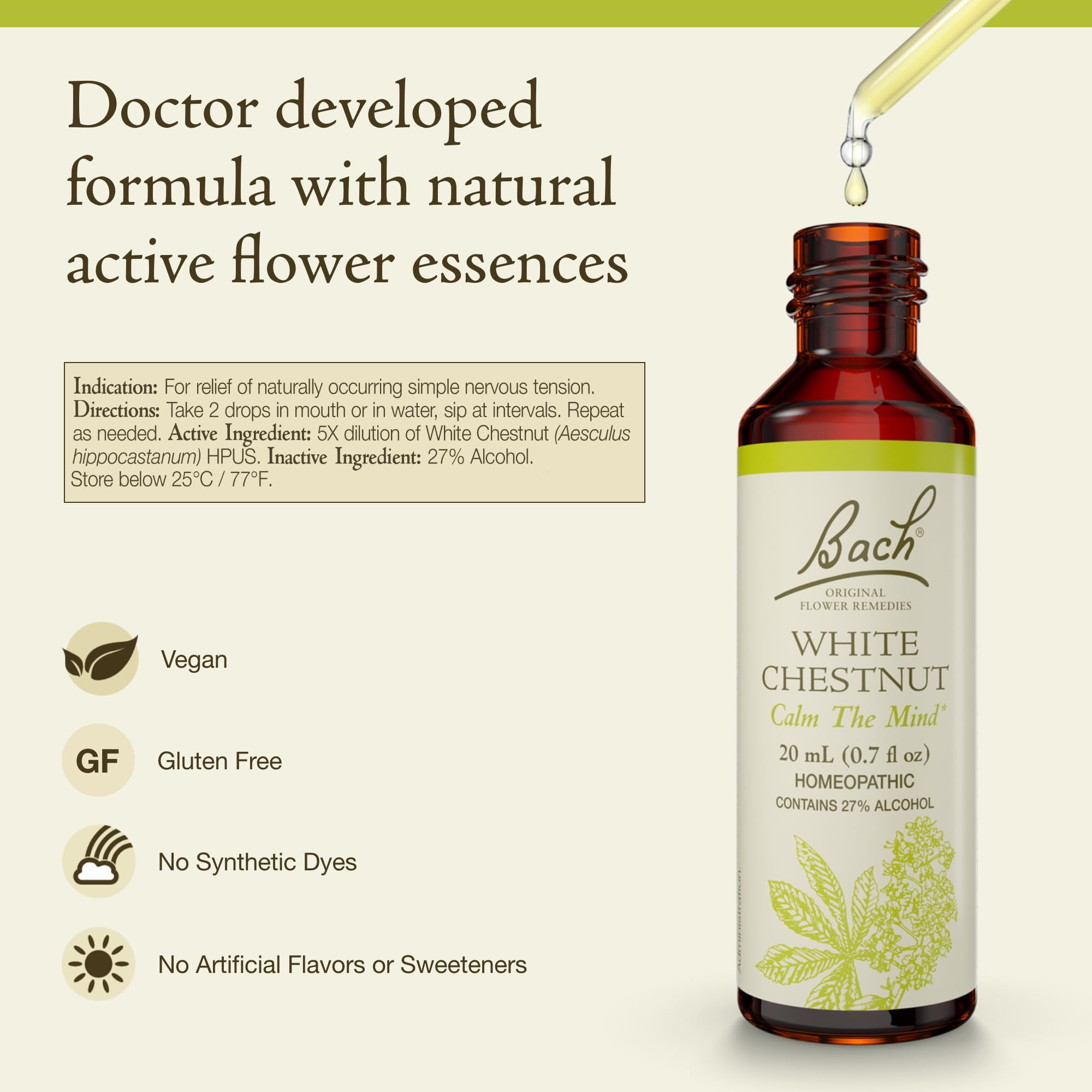 Bach White Chestnut Flower Remedy – Calm the Mind (20mL Dropper) | Vegan, Gluten Free
