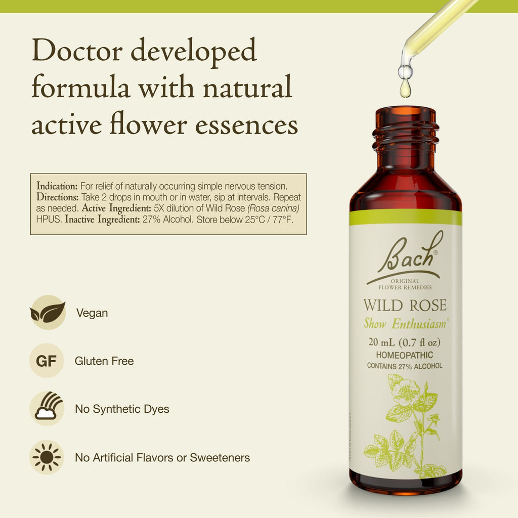 Bach Original Flower Remedies: Wild Rose - Show Enthusiasm | 20mL Dropper