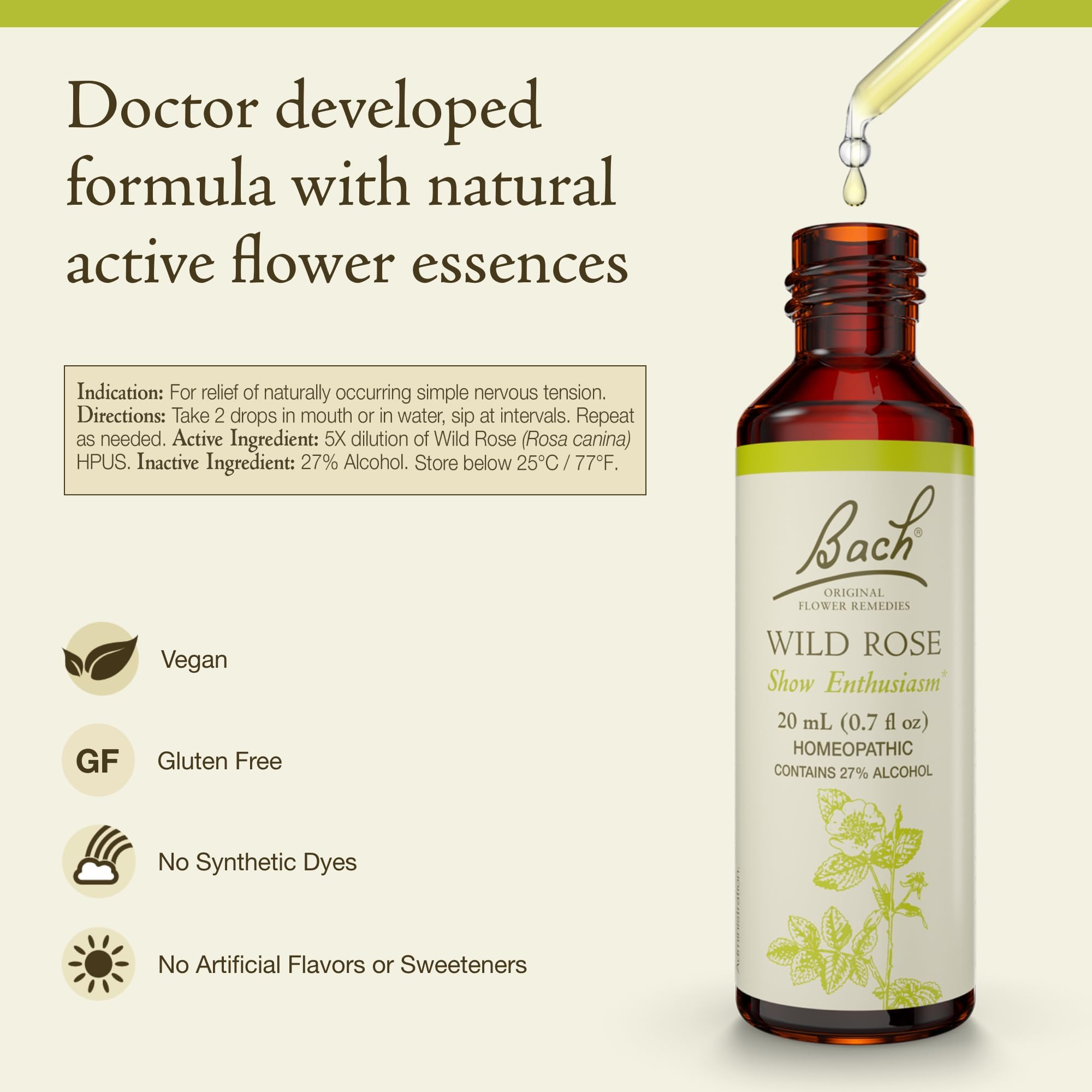 Bach Original Flower Remedies: Wild Rose - Show Enthusiasm | 20mL Dropper
