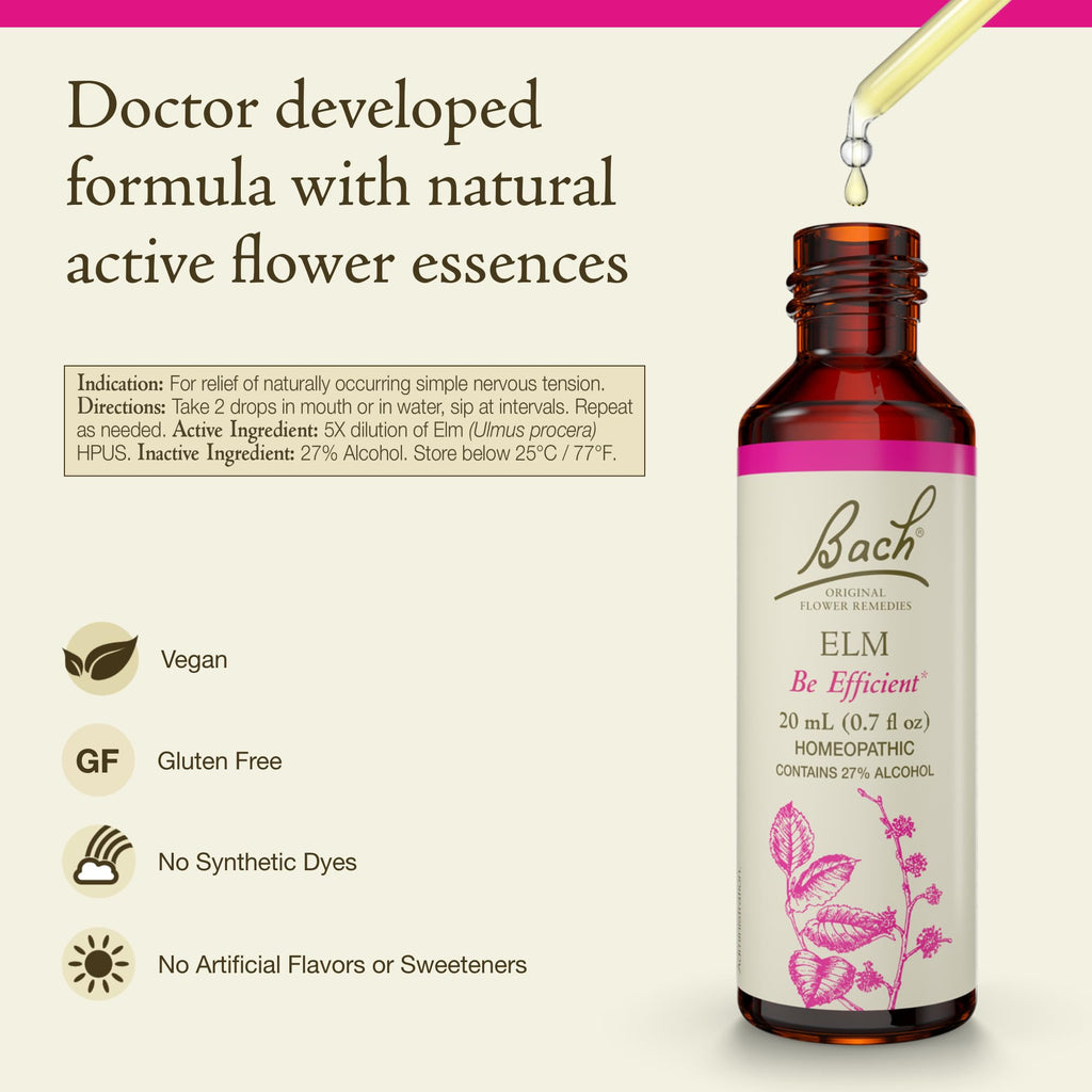 Elm - Be Efficient | Bach Original Flower Remedies for Emotional Balance (20mL Dropper)