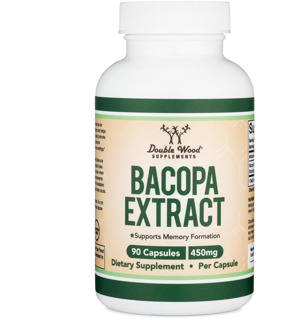 Bacopa Monnieri Capsules 450mg | 20% Bacosides - Non-GMO, Gluten Free | Double Wood