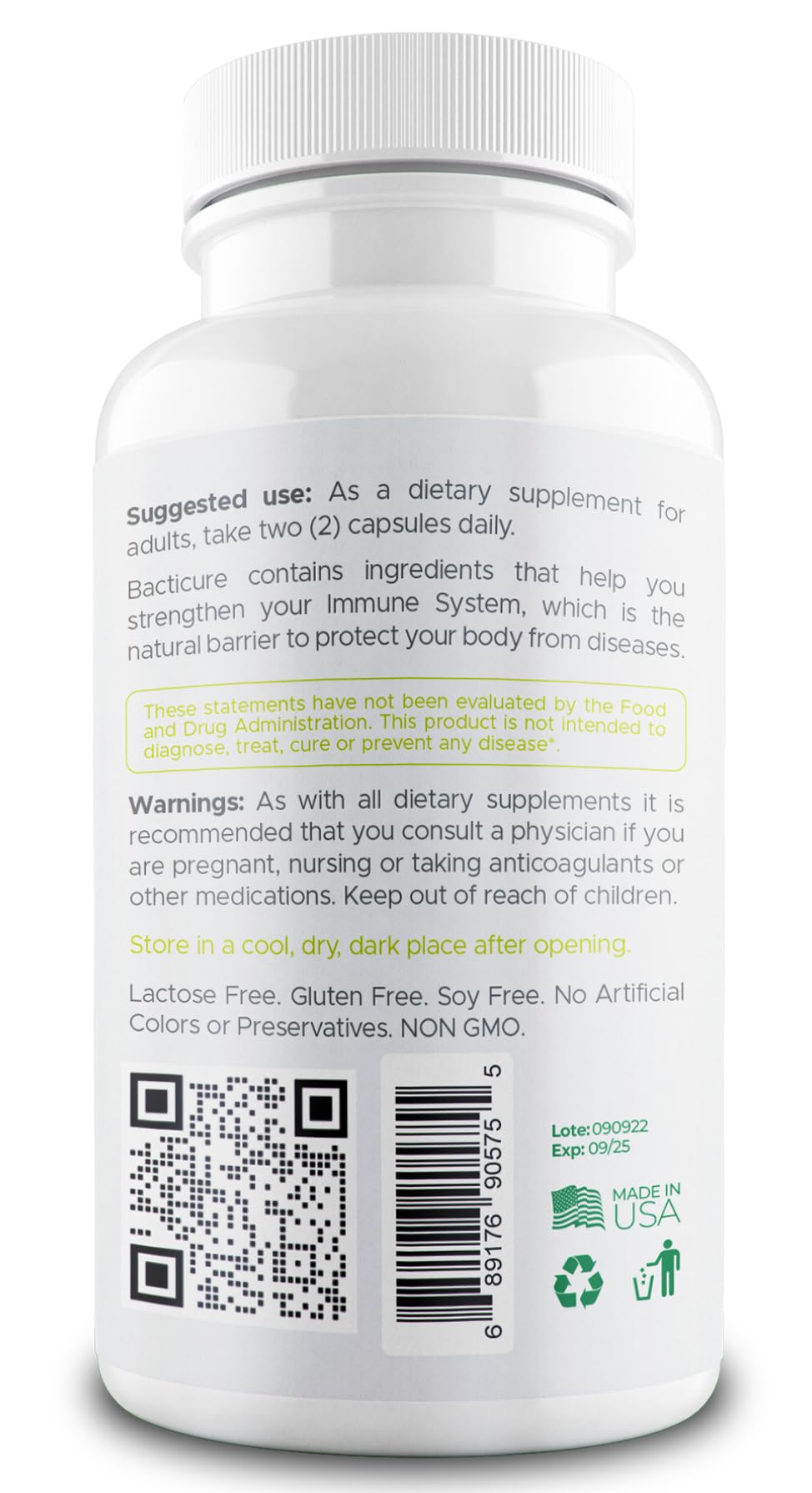 Bacticure Immune Support - 4 Bottles x 60 Capsules, Patented Formula