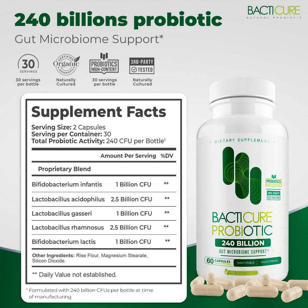 BACTICURE Original Natural Probiotic Capsule – Probiotic Supplement, 60 Count