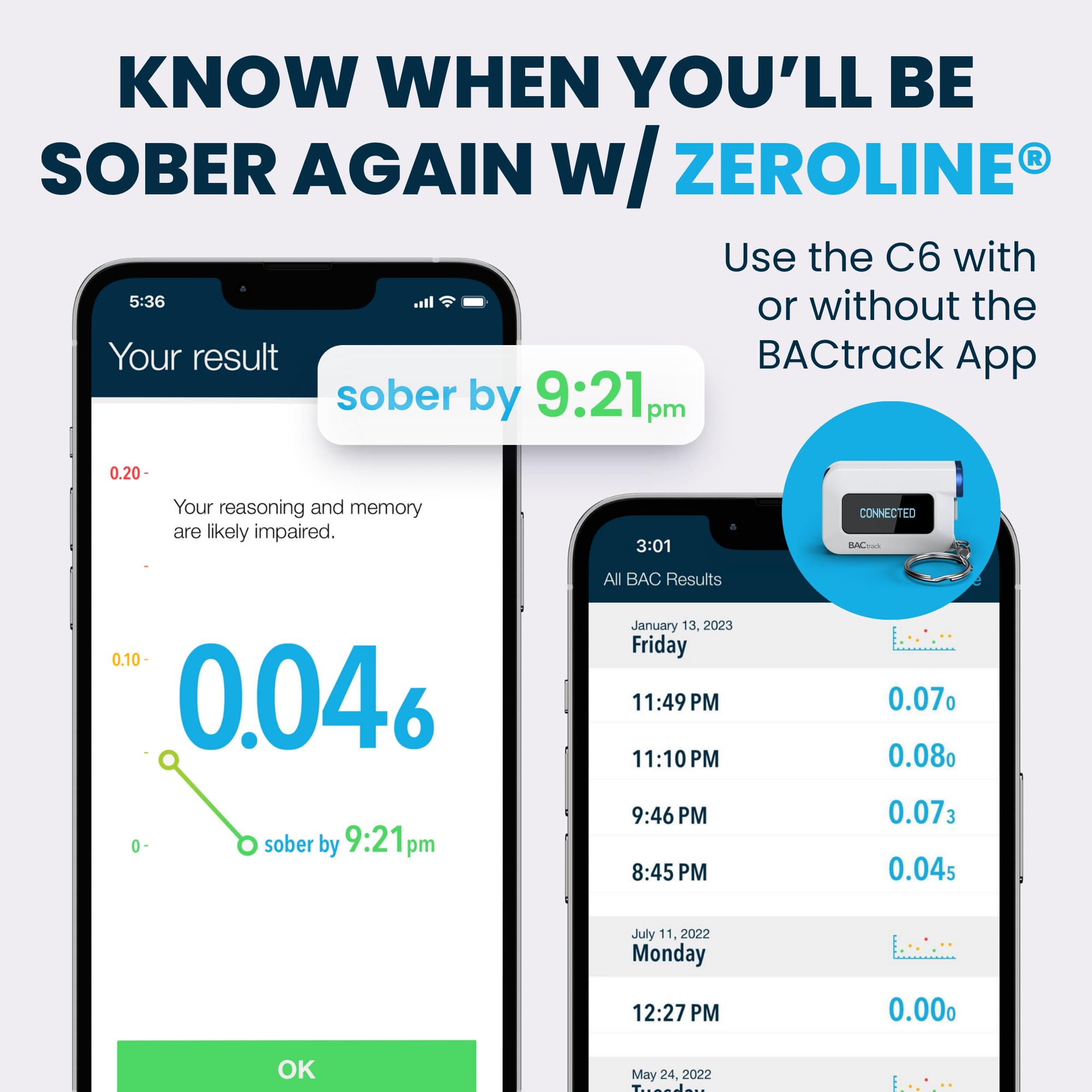 BACtrack C6 Keychain Breathalyzer - Pro-Grade Accuracy, Wireless Connectivity & HealthKit