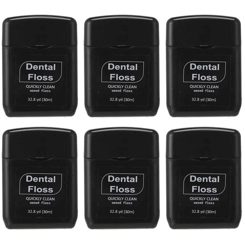 Baderke 6 Pack Waxed Dental Floss – 30m Each, Travel Size, Black