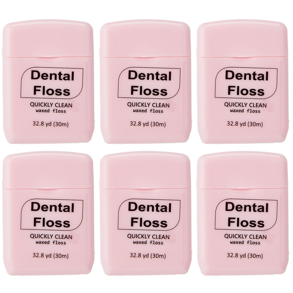 Baderke 6 Pack Mini Waxed Dental Floss – 30m Each, Travel Pack (Pink)