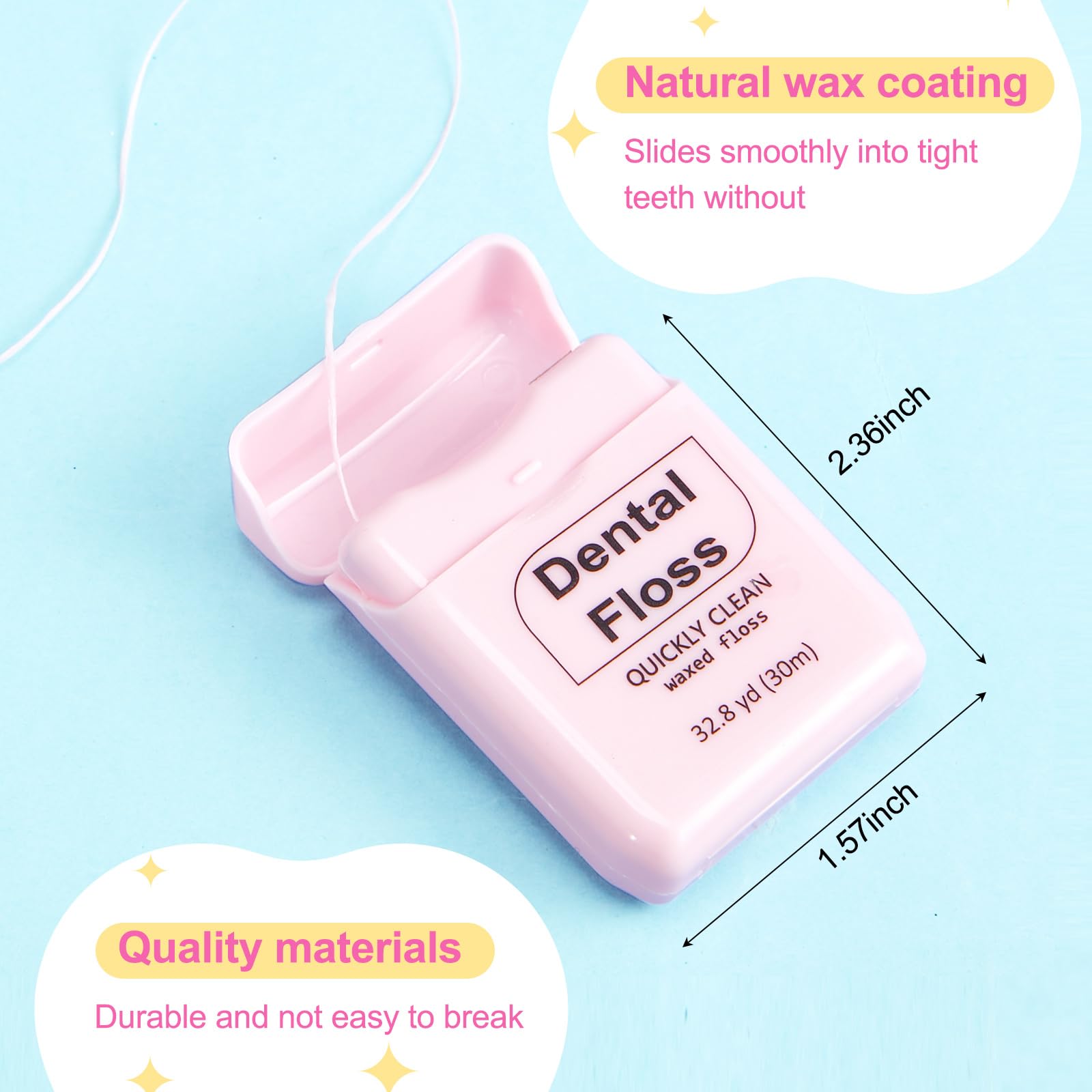 Baderke 6 Pack Mini Waxed Dental Floss – 30m Each, Travel Pack (Pink)