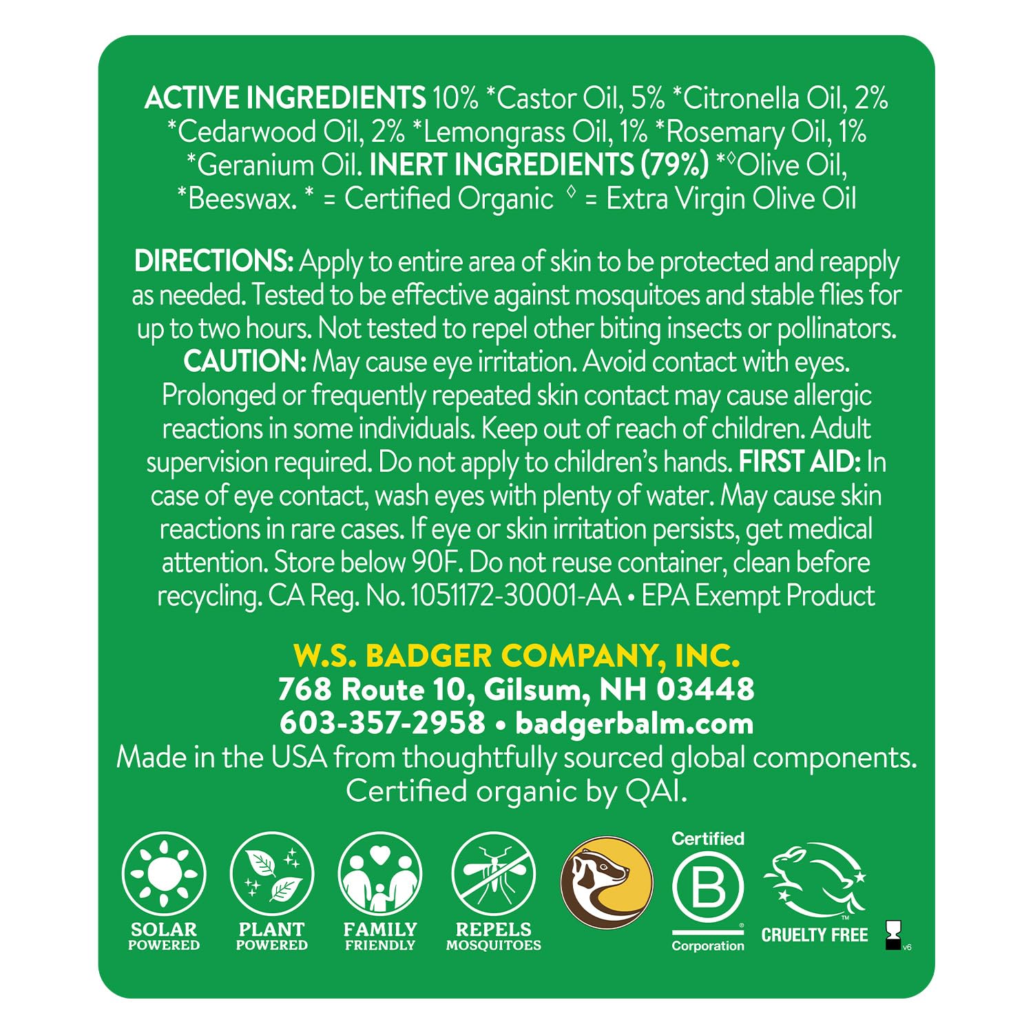 Badger Bug Repellent Stick – All-Natural Mosquito Repellent with Citronella | 0.6 oz