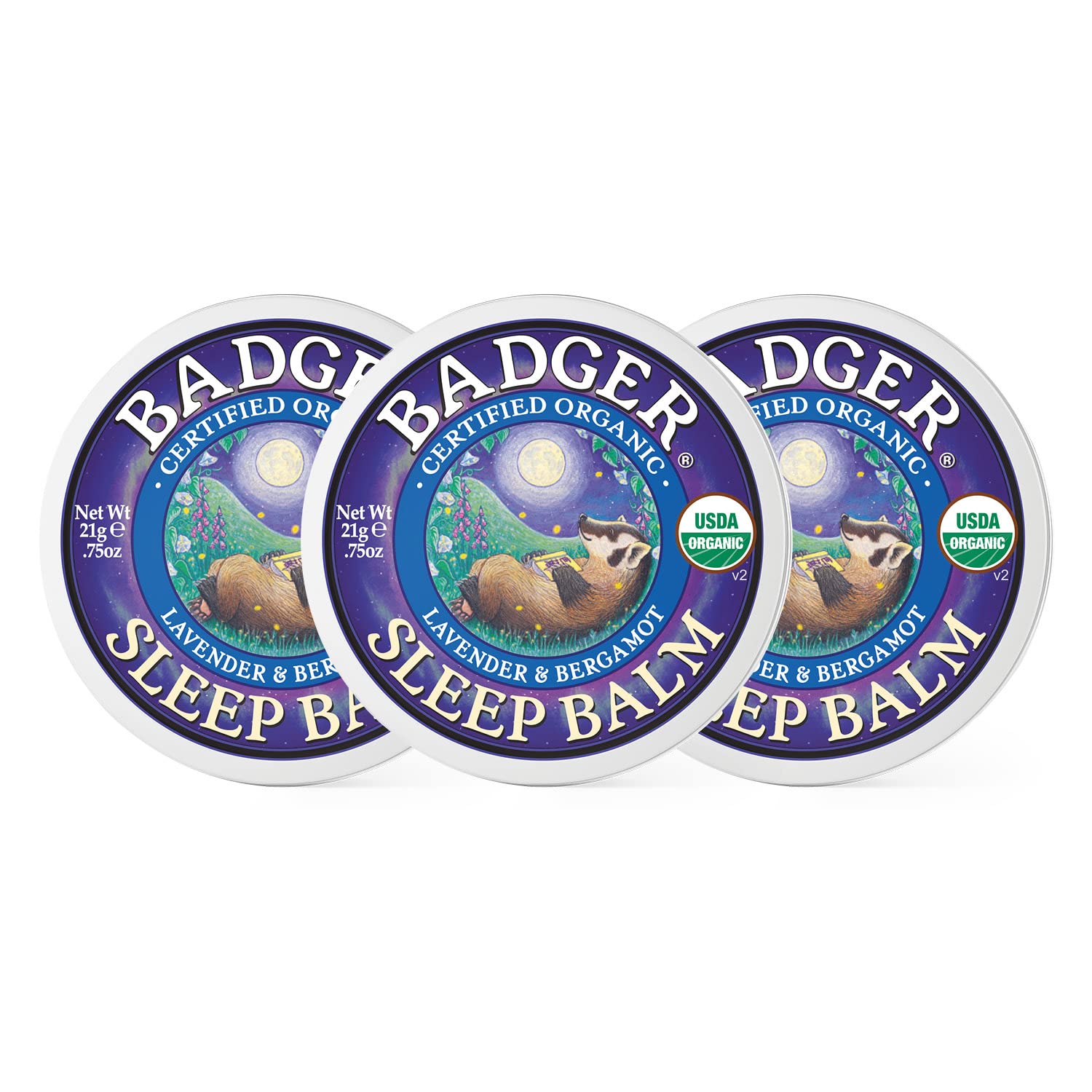 Badger Sleep Balm – Organic Lavender & Bergamot Sleep Support (3-Pack, 0.75 oz Tin)