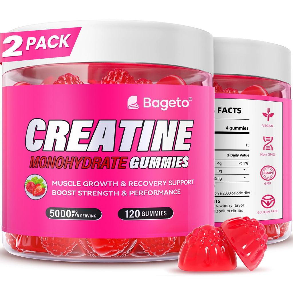 Bageto Creatine Monohydrate Gummies – 5000mg per Serving | Vegan, 0g Sugar, Strawberry 2