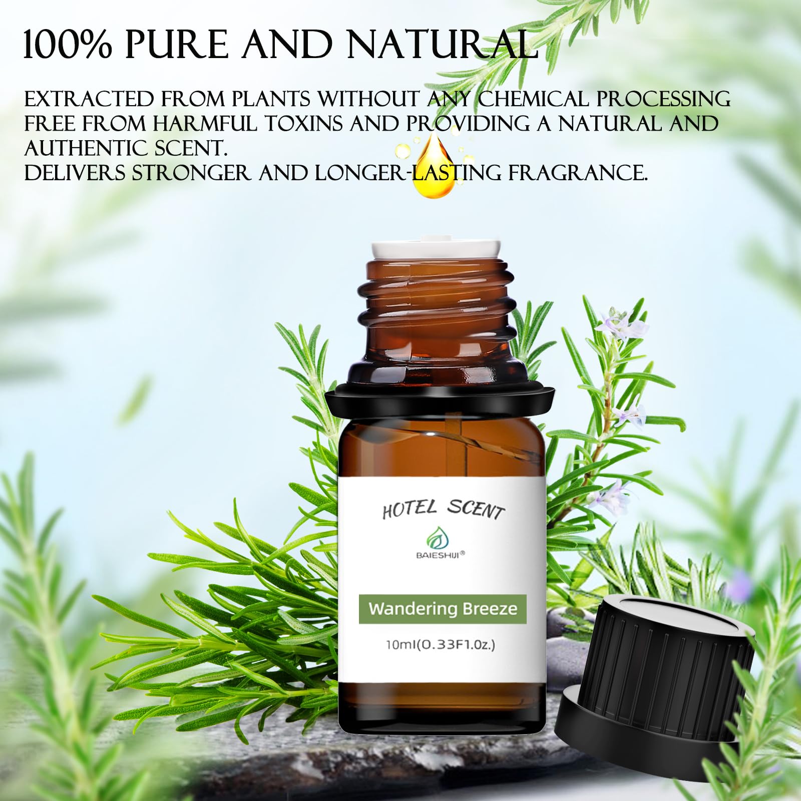 BAIESHIJI Wandering Breeze Essential Oil — Hotel Collection, Rose & Cedarwood, 10mL