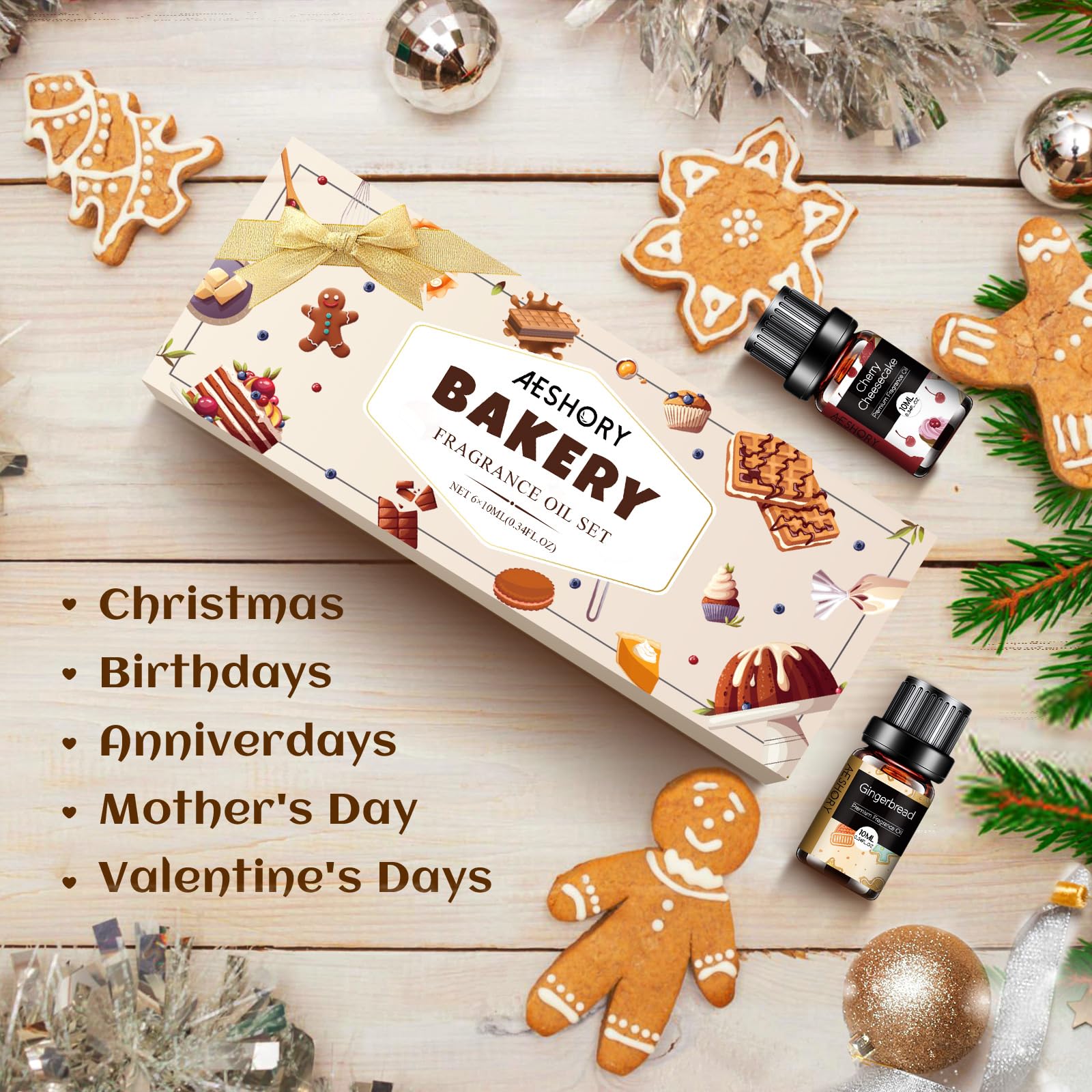 Bakery Essential Oils Set 6x10ML – Pumpkin Pie, Coffee Cake, Gingerbread, Cherry Cheesecake for Diffusers & Candle Making