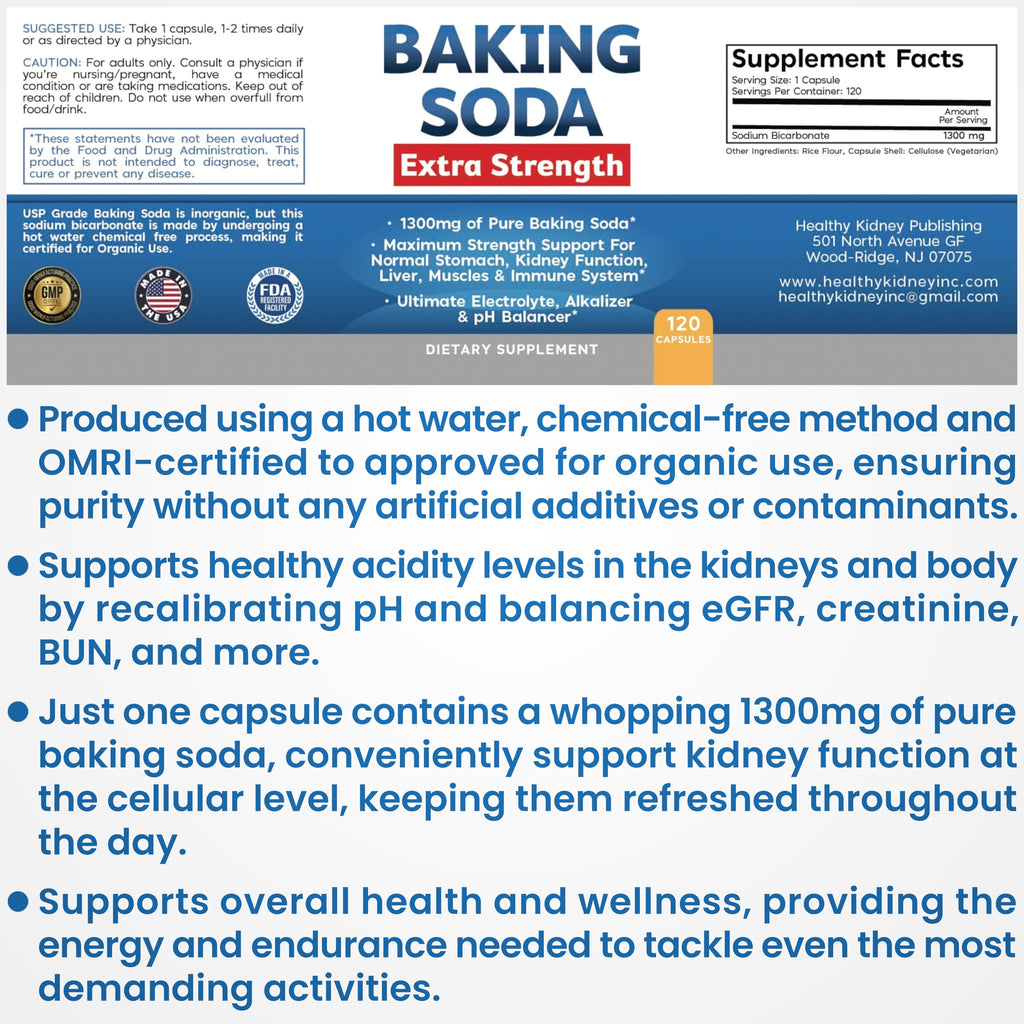 Baking Soda Aluminum Free 1300mg – Extra Strength Organic Capsules