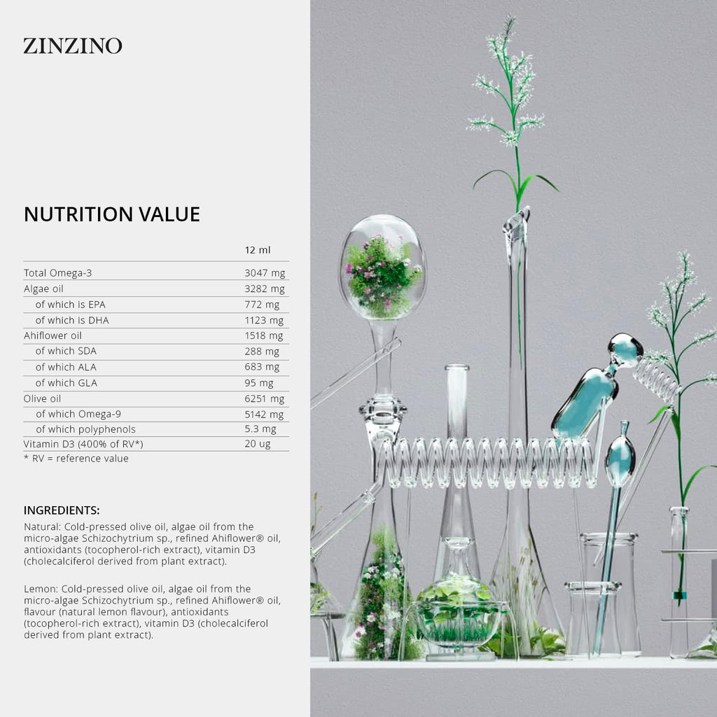 Zinzino BalanceOil+ Vegan Lemon – Marine Micro-Algae, Olive Oil & Vegan D3, 300 ml