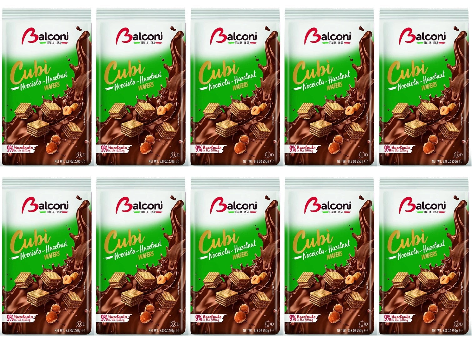 10 x Balconi Cubi Wafer Bag Hazelnut - 250GM