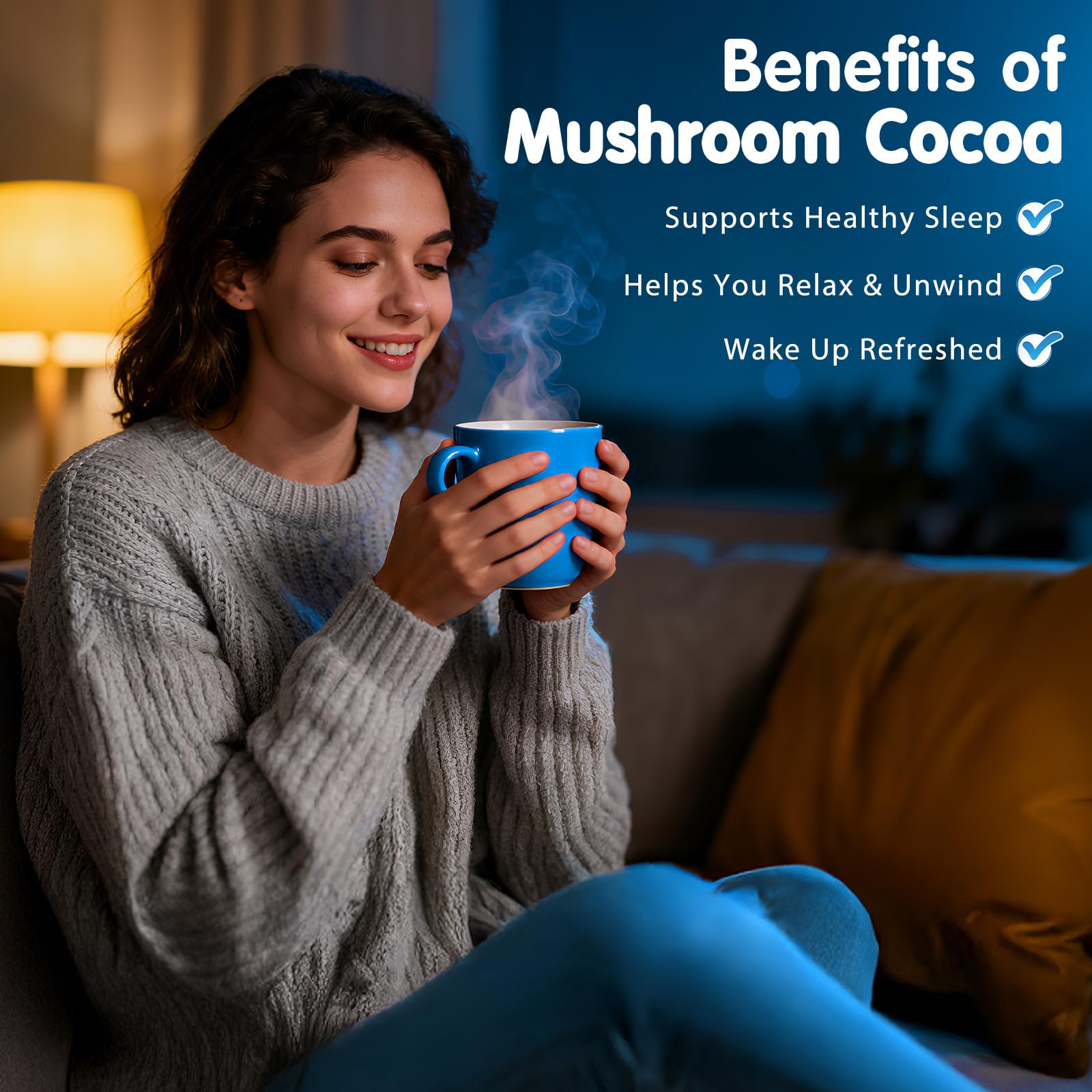 Balincer Mushroom Hot Cocoa Powder - Sleep Support with Reishi, Melatonin & L-Theanine | Vegan, 20 Servings
