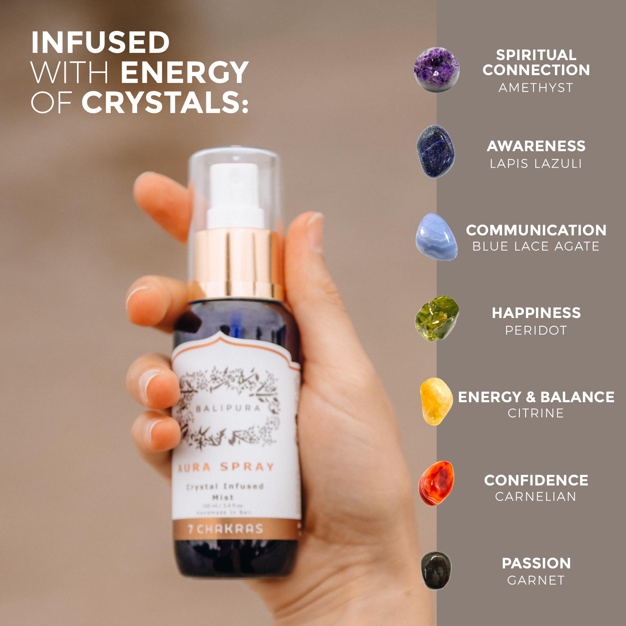 BALIPURA 7 Chakra Aura Crystal Mist Spray – Frankincense, Sweet Orange & Frangipani